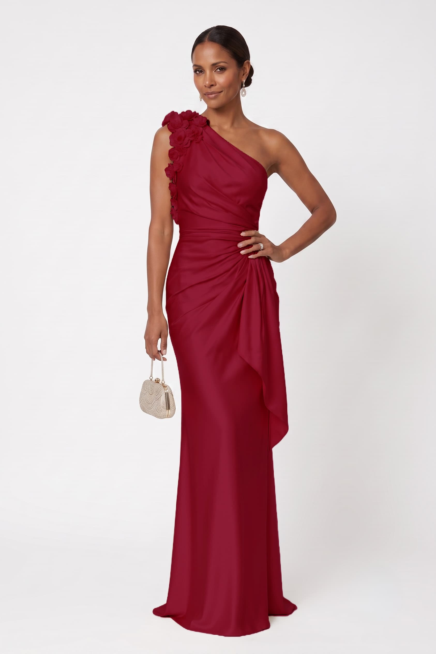 Sheath-Column Floor Length Stretch Satin Wedding Guest Dress CG0348