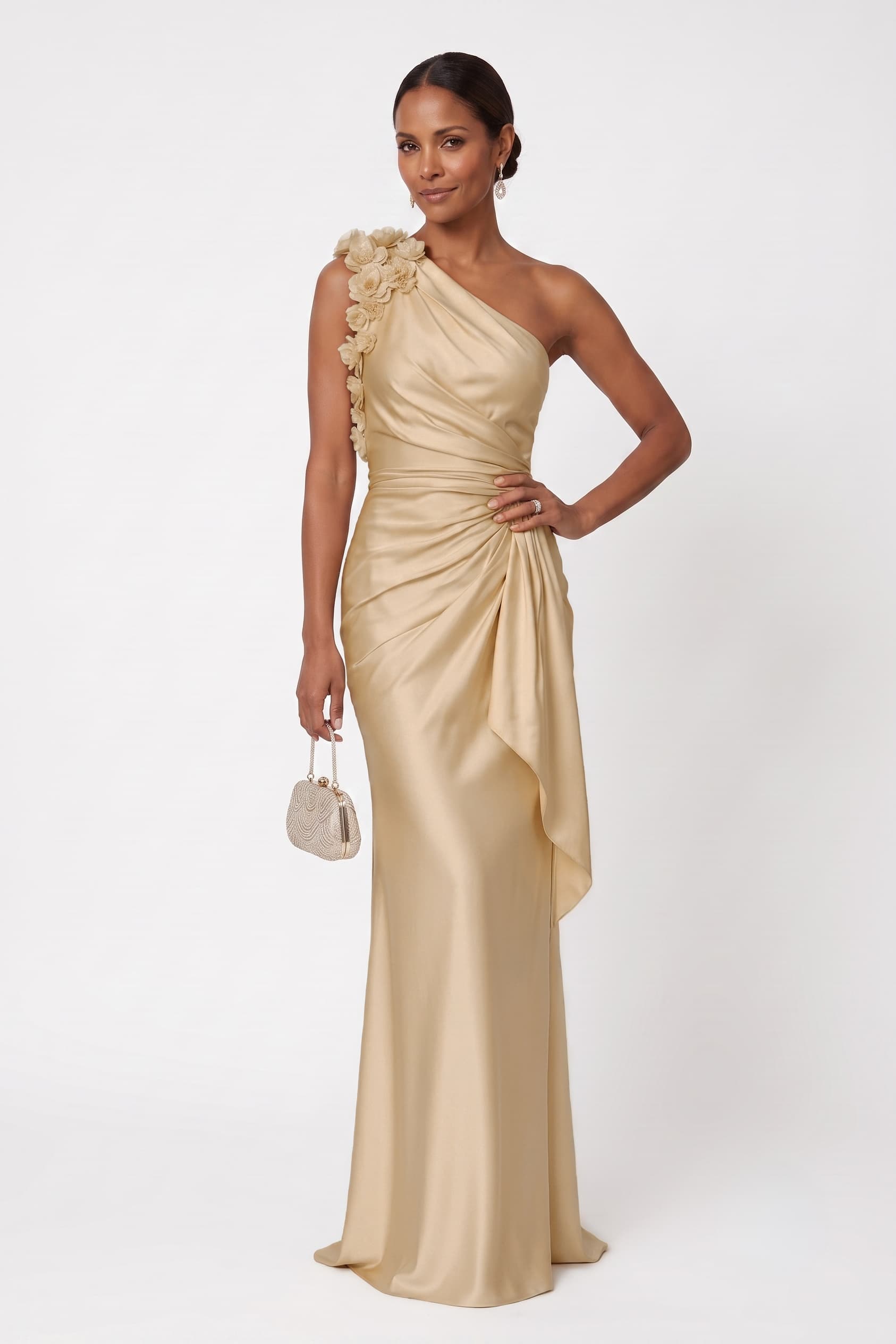 Sheath-Column Floor Length Stretch Satin Wedding Guest Dress CG0348