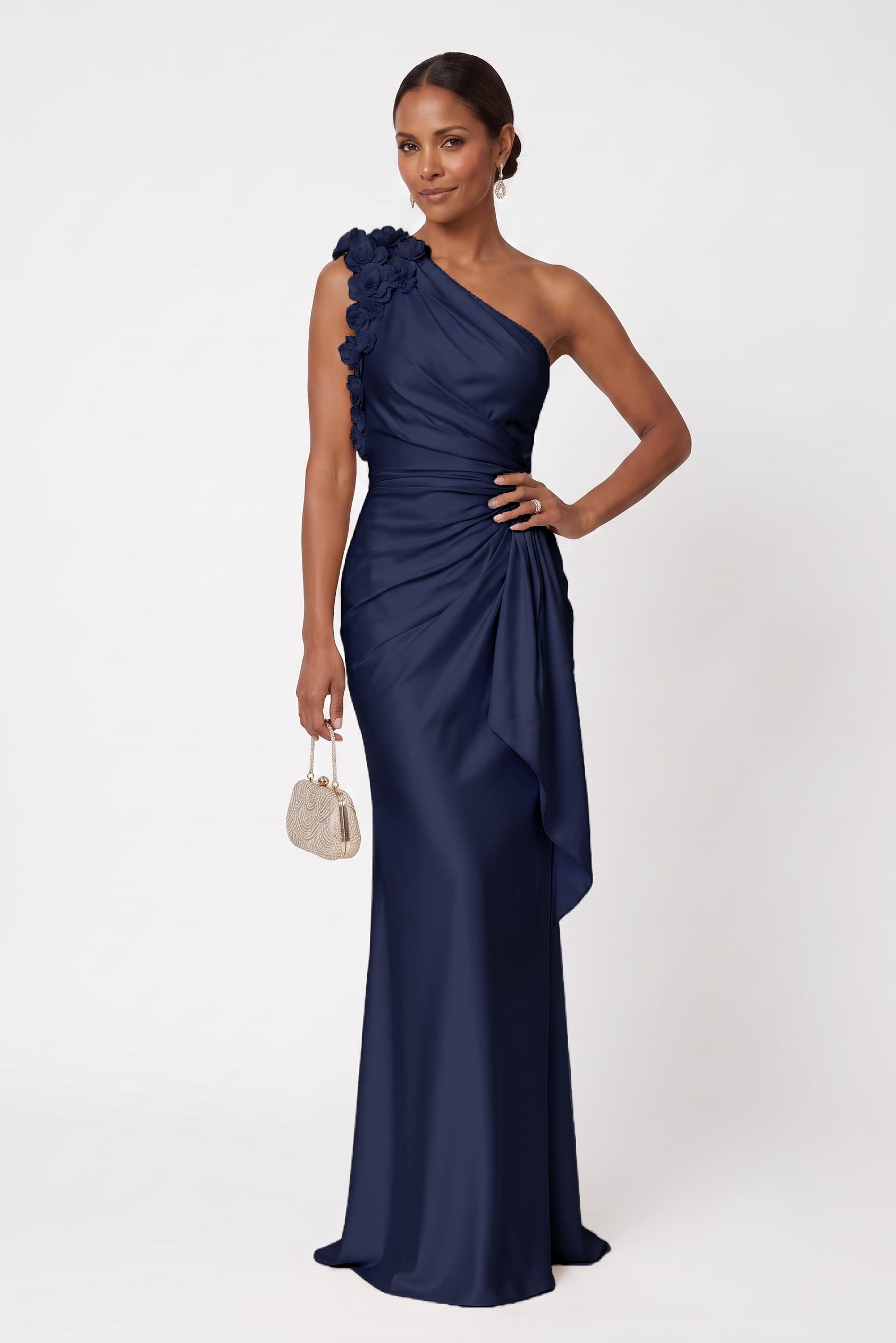 Sheath-Column Floor Length Stretch Satin Wedding Guest Dress CG0348