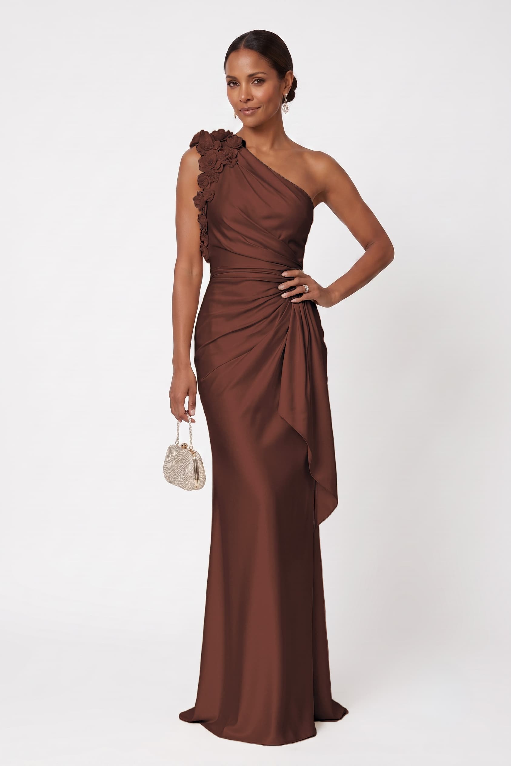 Sheath-Column Floor Length Stretch Satin Wedding Guest Dress CG0348