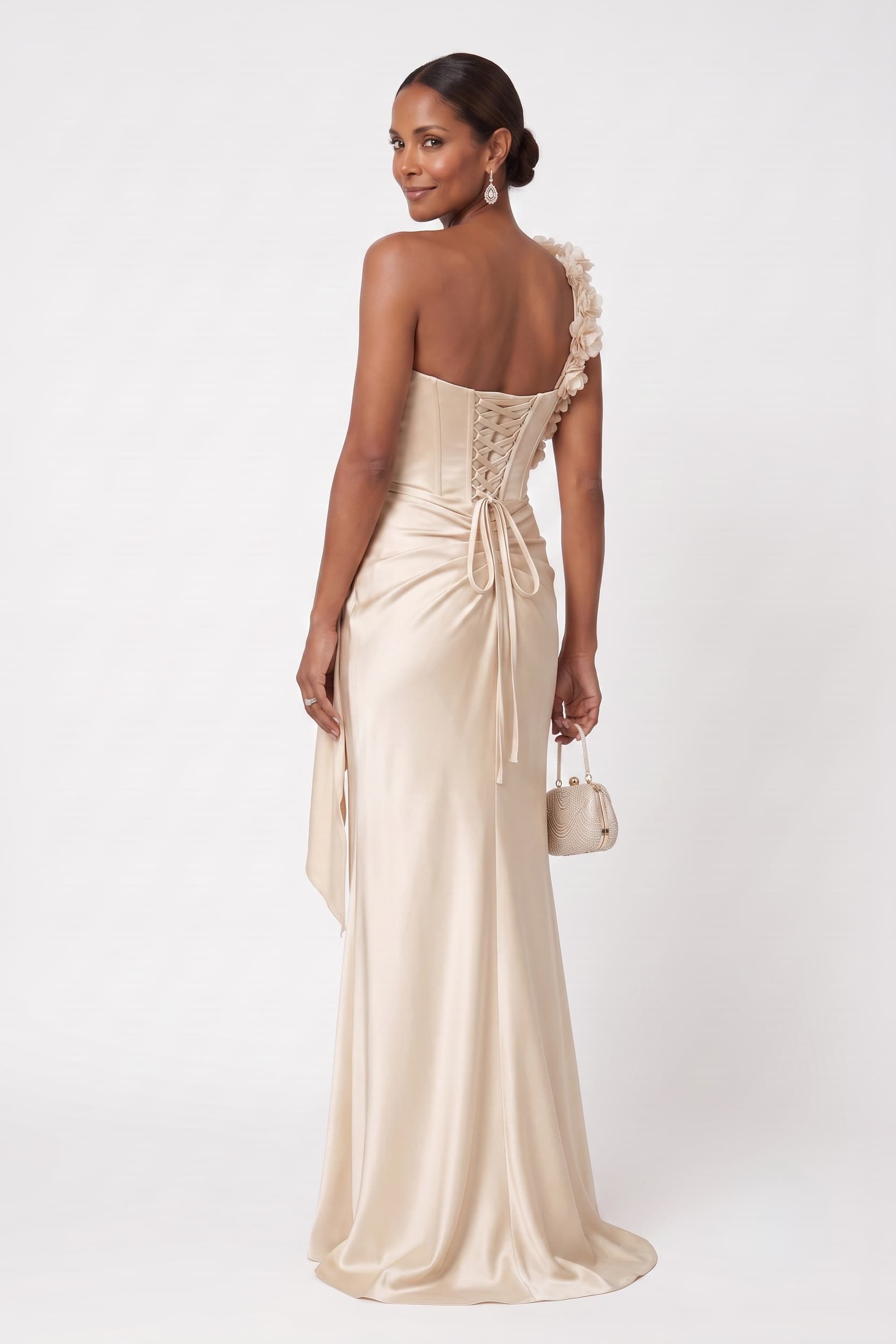 Sheath-Column Floor Length Stretch Satin Wedding Guest Dress CG0348