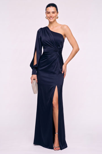 Sheath-Column Floor Length Stretch Satin Wedding Guest Dress CG0352