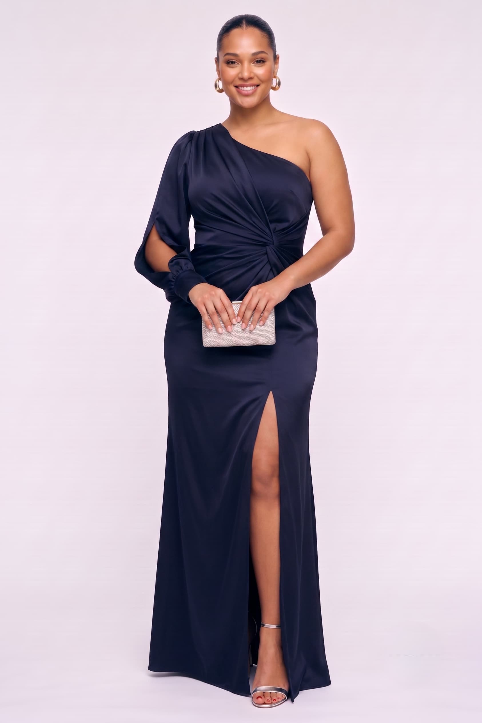 Sheath-Column Floor Length Stretch Satin Wedding Guest Dress CG0352