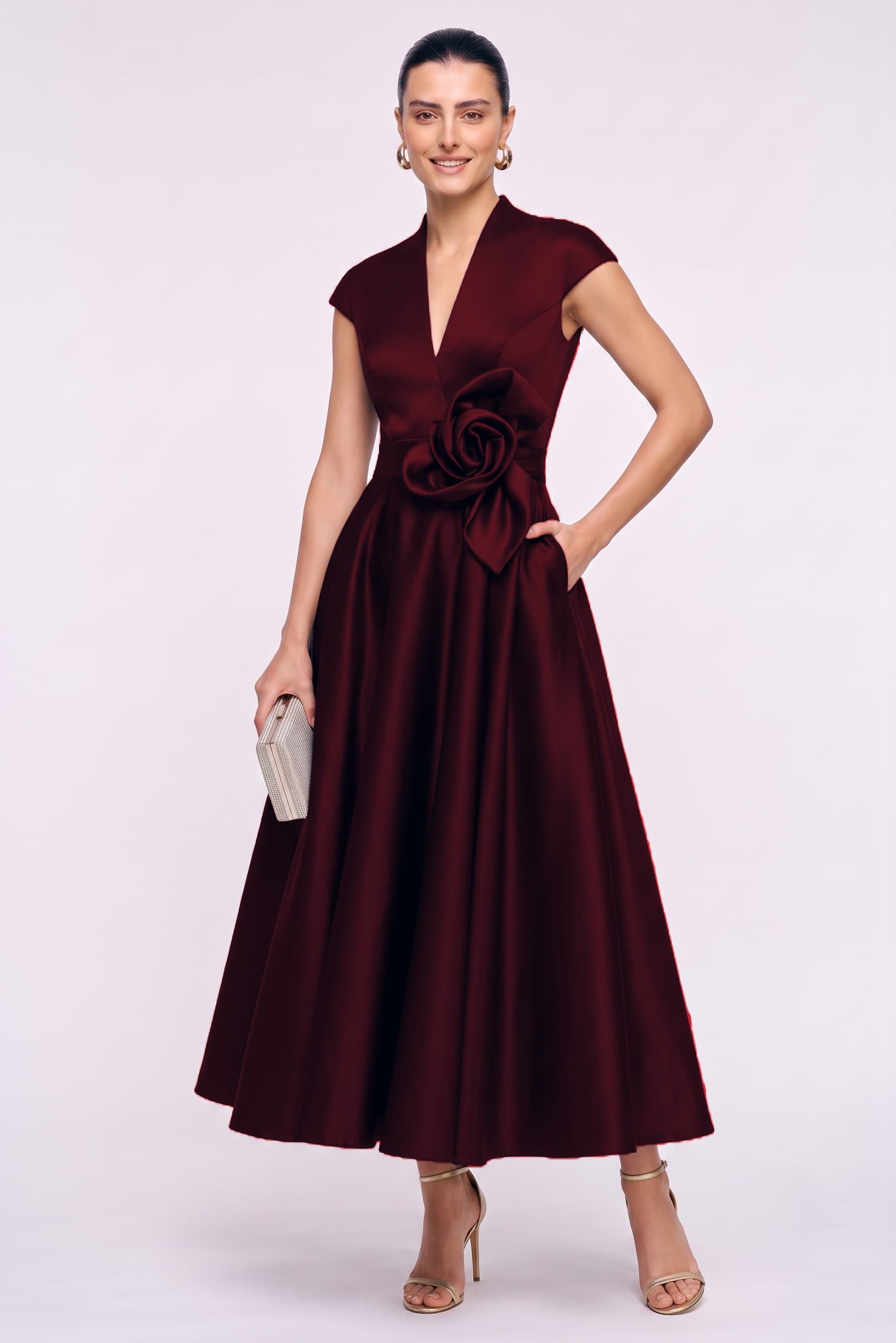 A-Line Ankle Length Satin Wedding Guest Dress CG0353