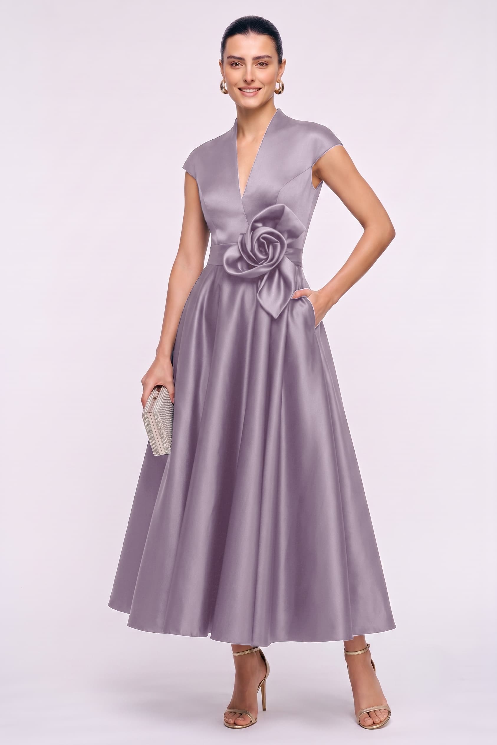 A-Line Ankle Length Satin Wedding Guest Dress CG0353