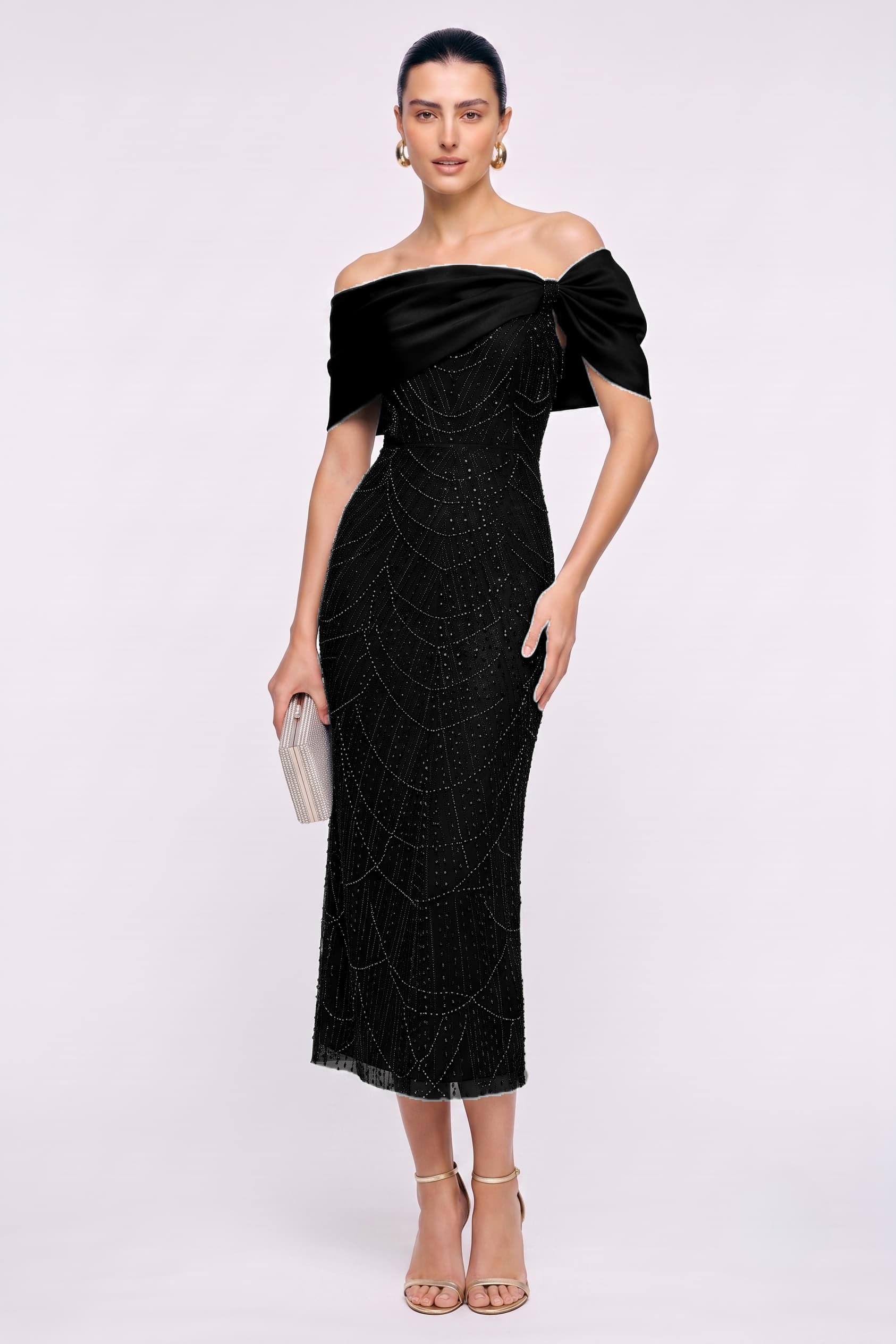 Sheath-Column Tea Length Satin Lace Wedding Guest Dress CG0354