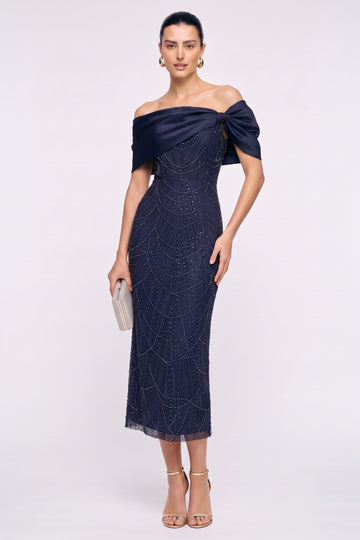 Sheath-Column Tea Length Satin Lace Wedding Guest Dress CG0354