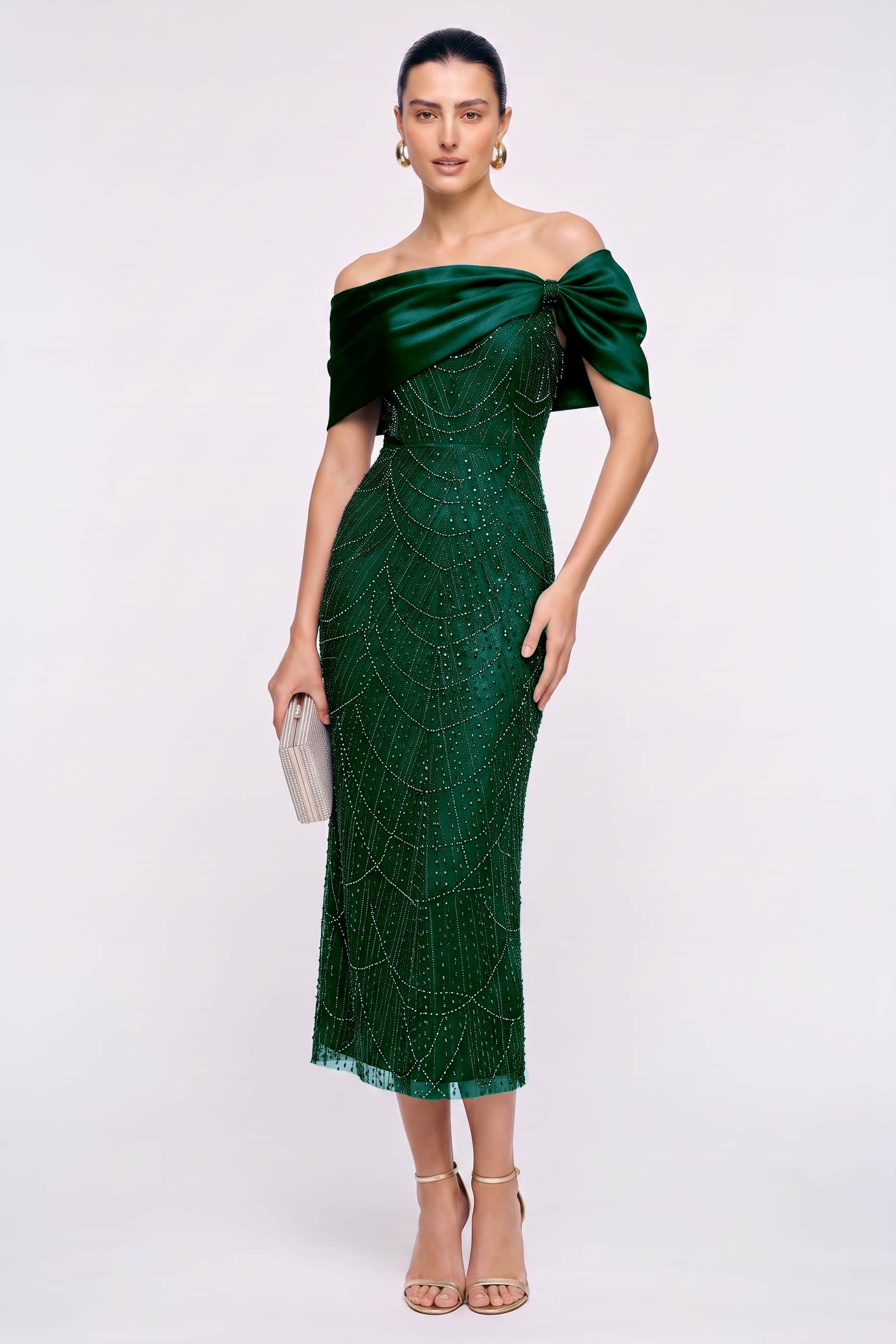 Sheath-Column Tea Length Satin Lace Wedding Guest Dress CG0354