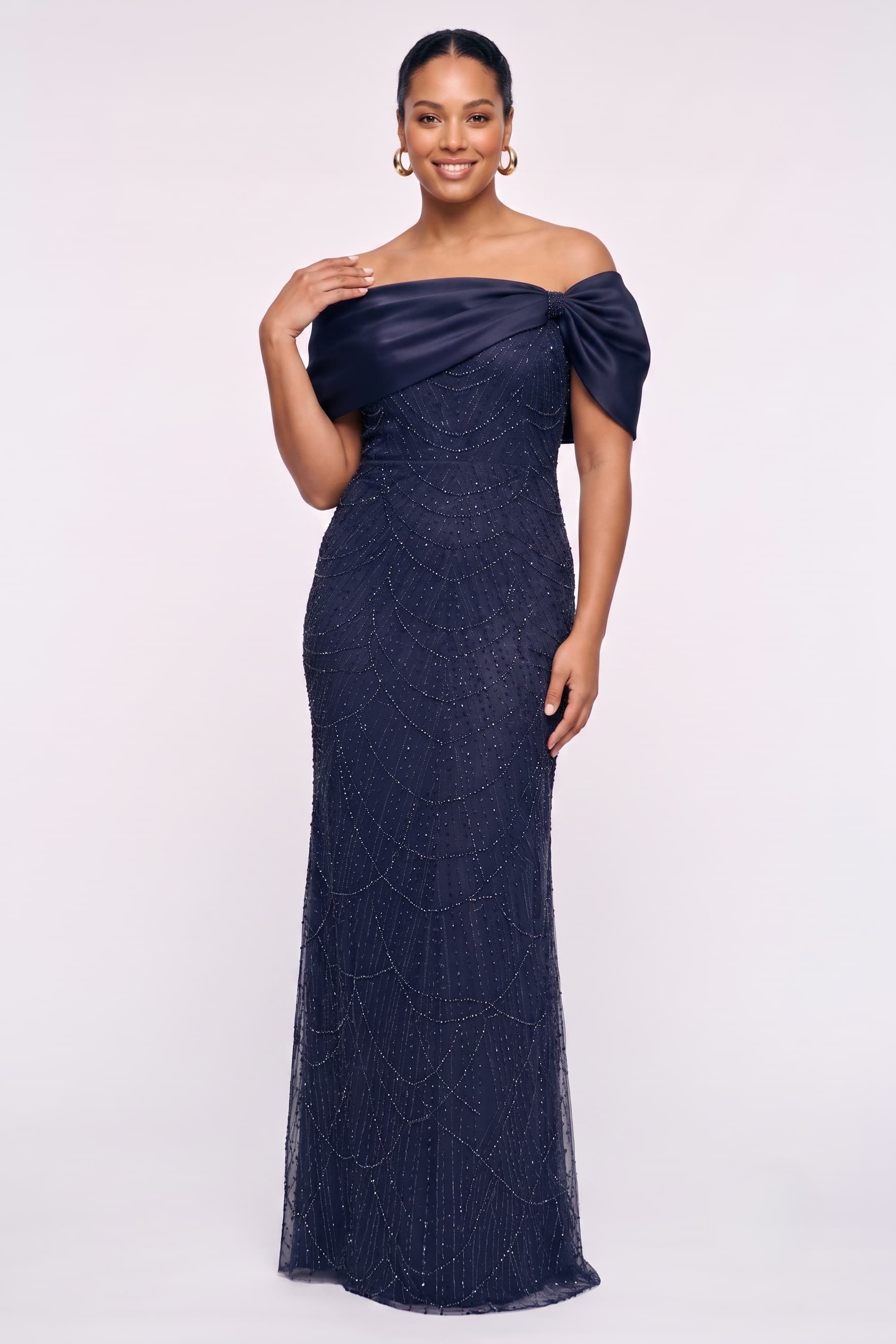 Sheath-Column Floor Length Satin Lace Wedding Guest Dress CG0355