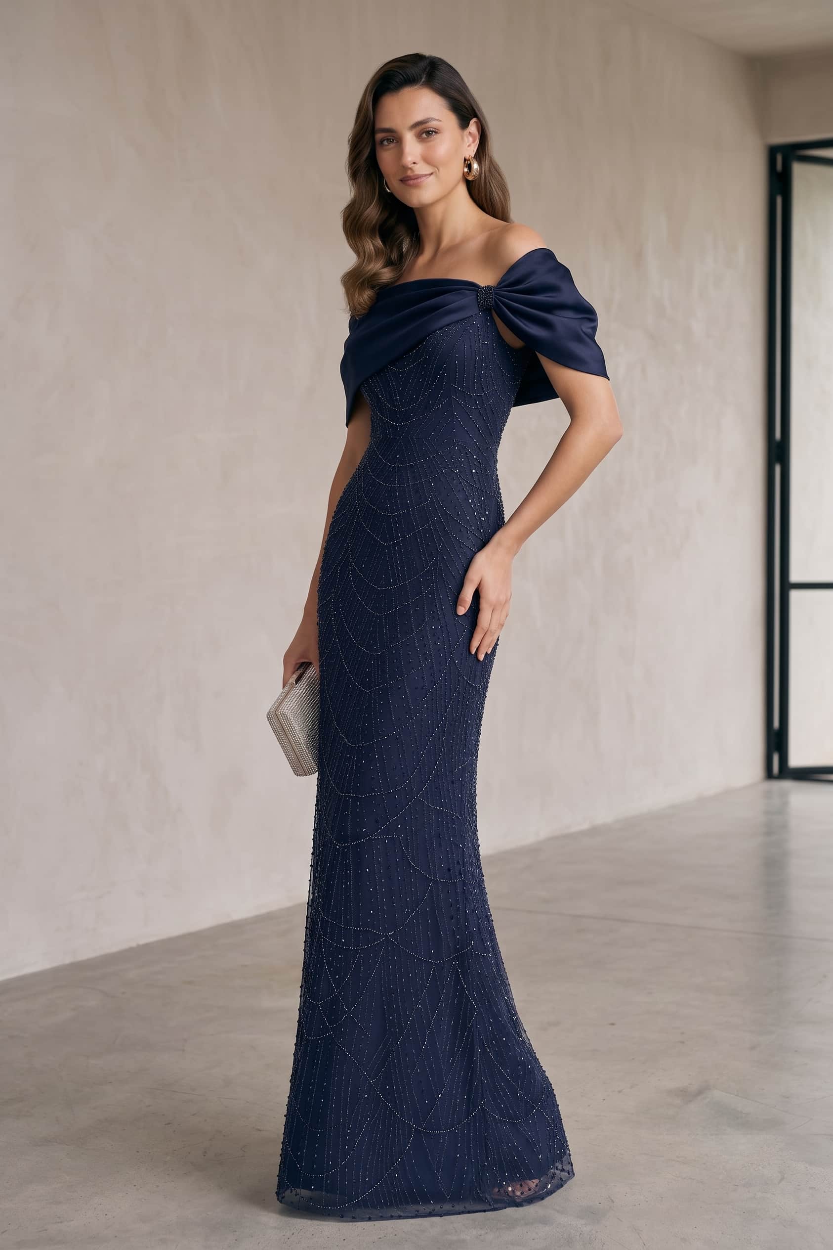 Sheath-Column Floor Length Satin Lace Wedding Guest Dress CG0355