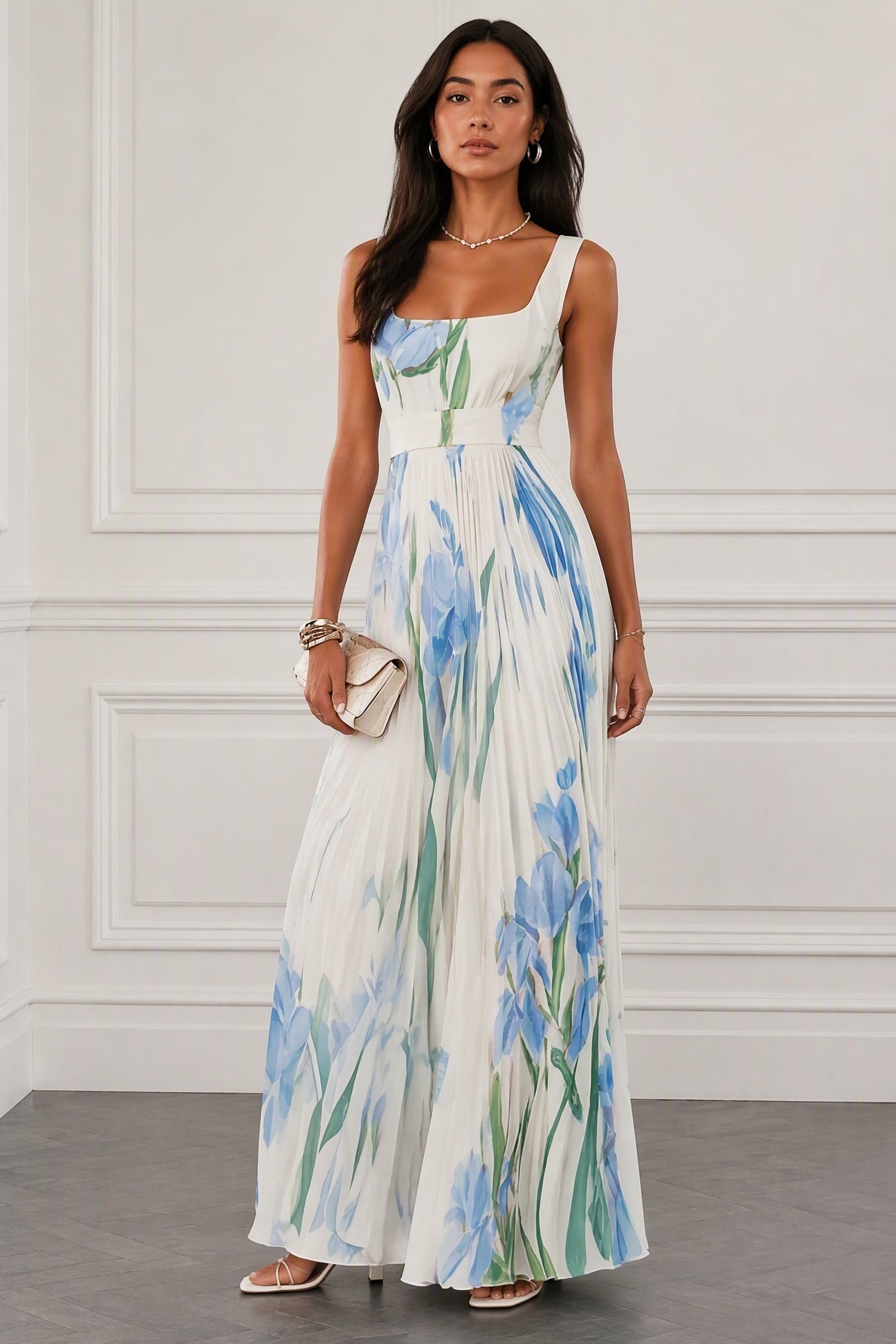 A-Line Maxi Printed Chiffon Wedding Guest Dress CG0356
