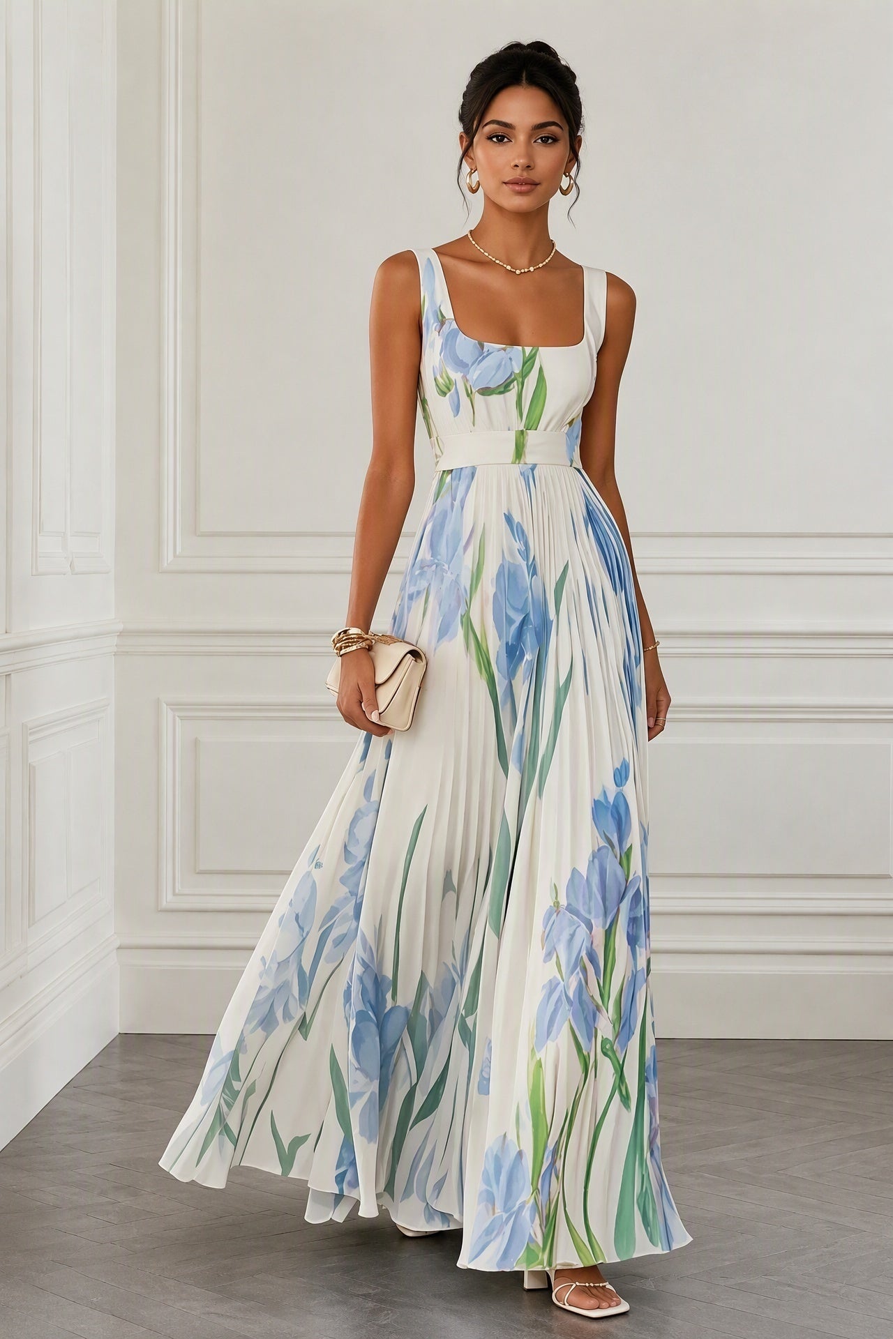 A-Line Maxi Printed Chiffon Wedding Guest Dress CG0356