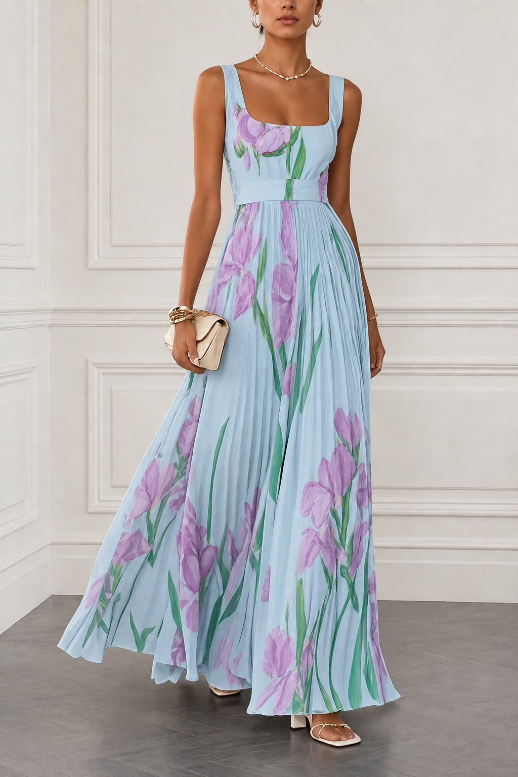 A-Line Maxi Printed Chiffon Wedding Guest Dress CG0356