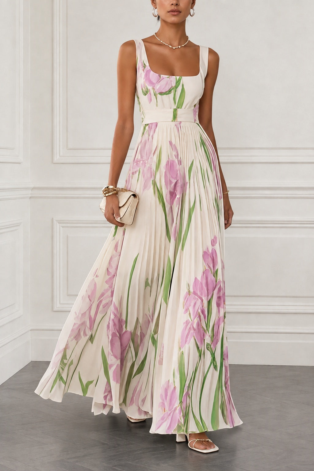 A-Line Maxi Printed Chiffon Wedding Guest Dress CG0356