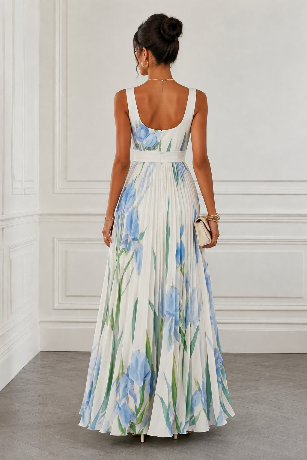 A-Line Maxi Printed Chiffon Wedding Guest Dress CG0356