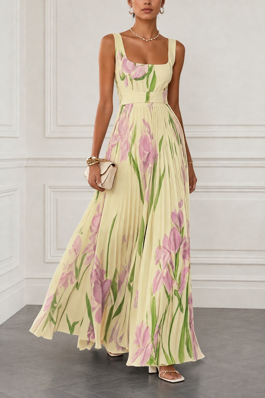 A-Line Maxi Printed Chiffon Wedding Guest Dress CG0356