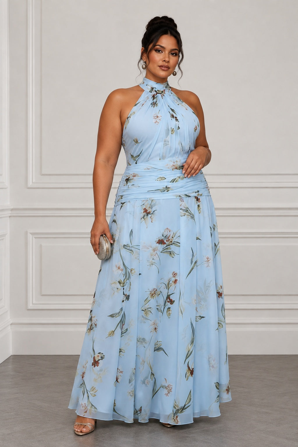 A-Line Maxi Printed Chiffon Wedding Guest Dress CG0357