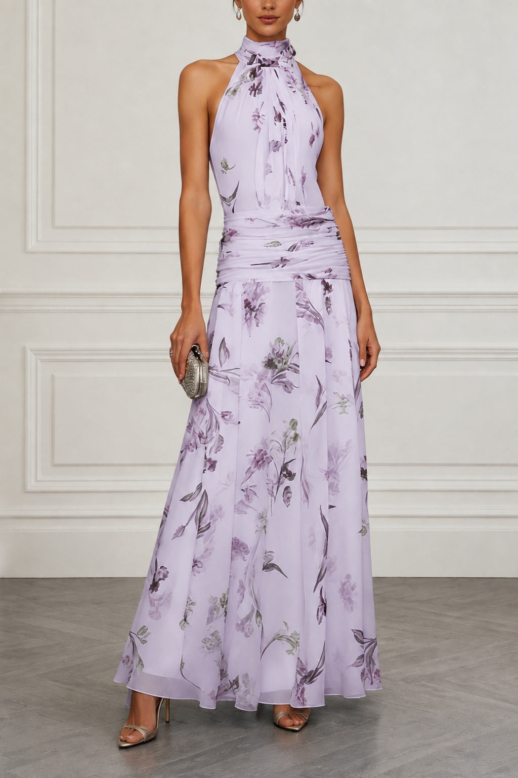A-Line Maxi Printed Chiffon Wedding Guest Dress CG0357