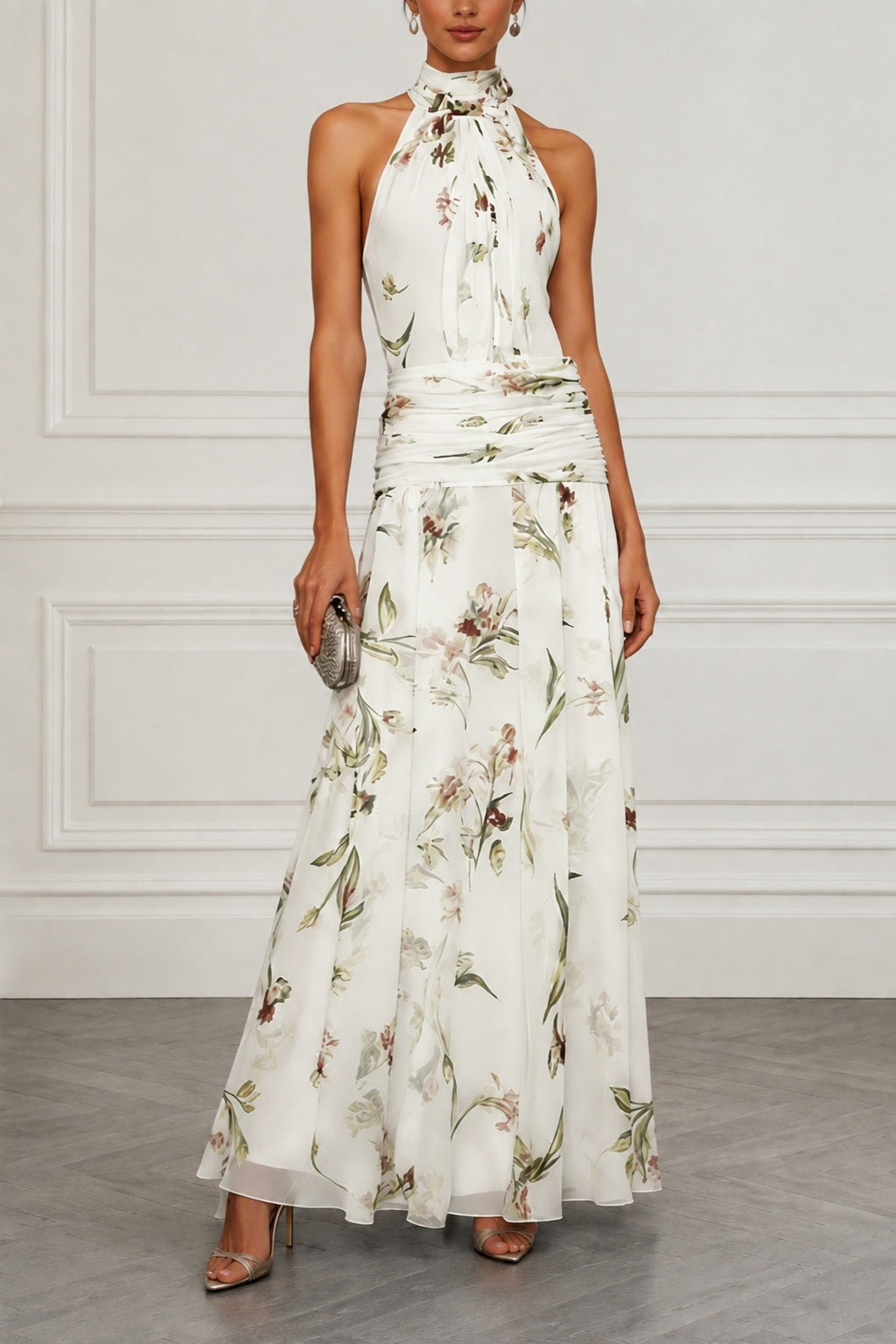 A-Line Maxi Printed Chiffon Wedding Guest Dress CG0357
