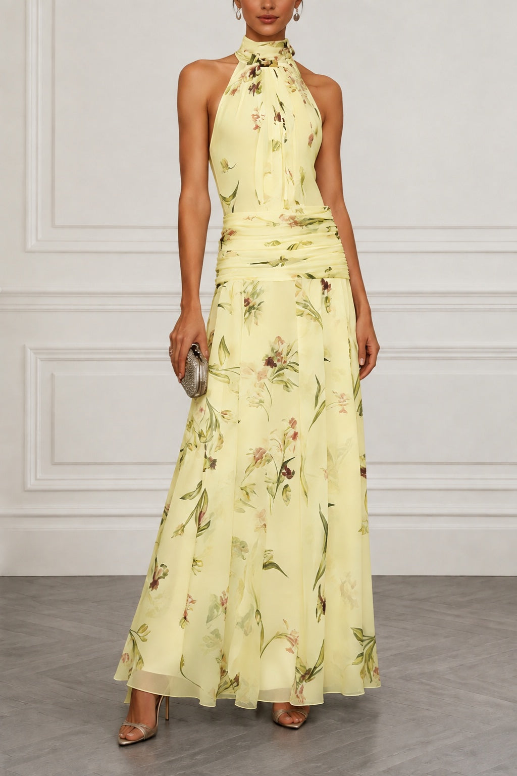 A-Line Maxi Printed Chiffon Wedding Guest Dress CG0357