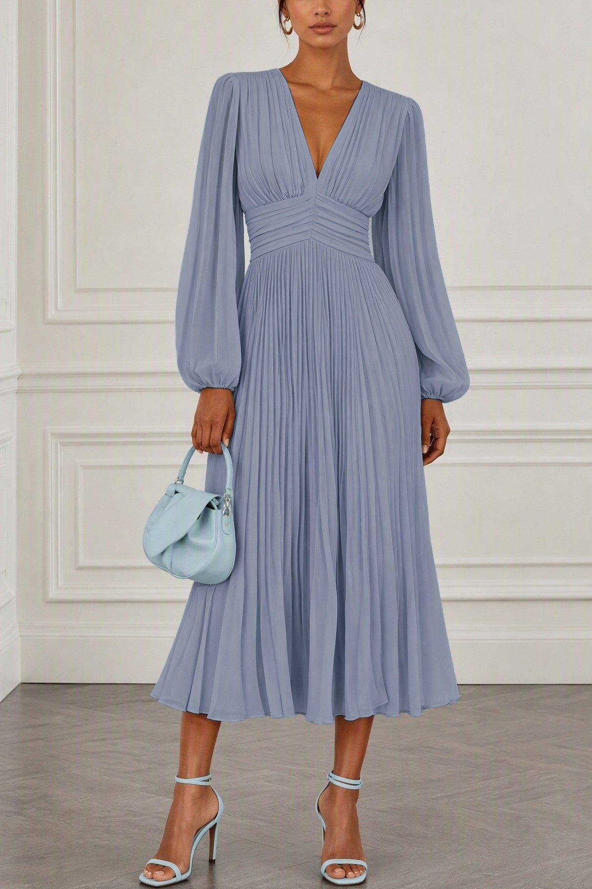 A-Line Tea Length Chiffon Wedding Guest Dress CG0359