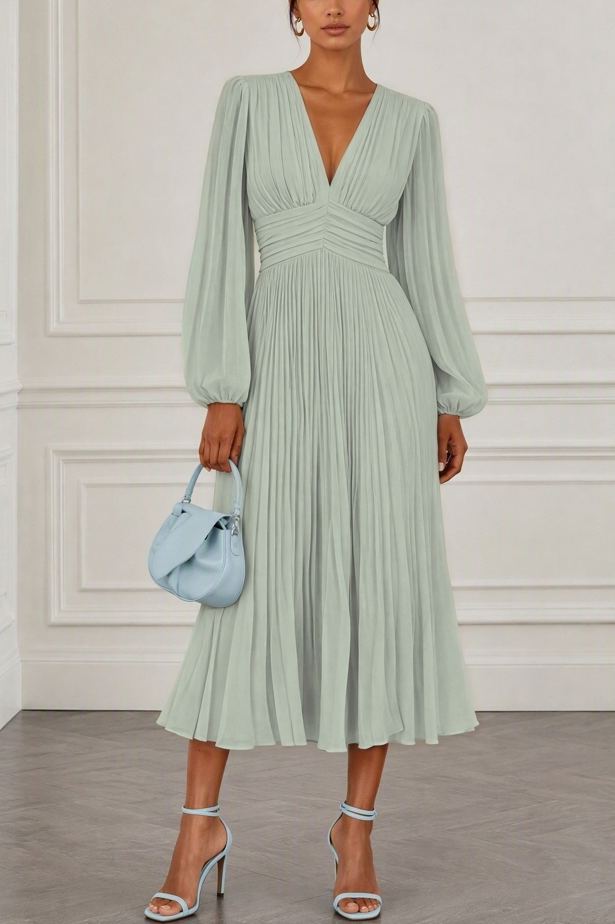 A-Line Tea Length Chiffon Wedding Guest Dress CG0359