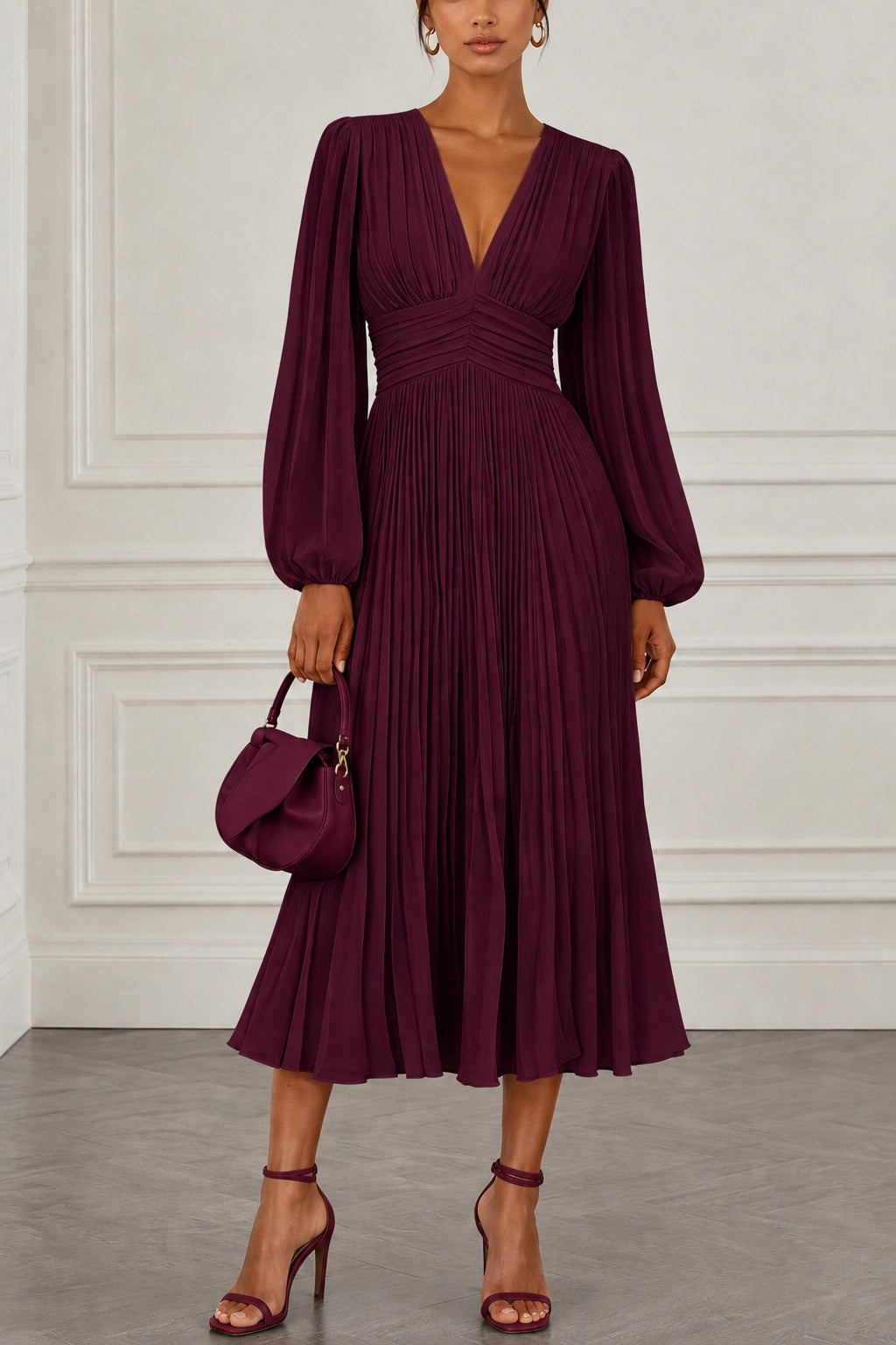 A-Line Tea Length Chiffon Wedding Guest Dress CG0359