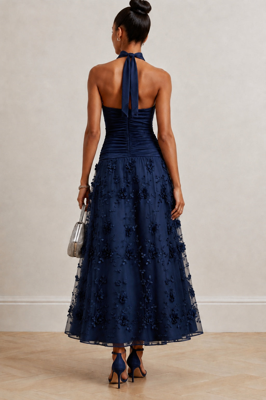 A-Line Ankle Length Stretch Satin Lace Wedding Guest Dress CG0360
