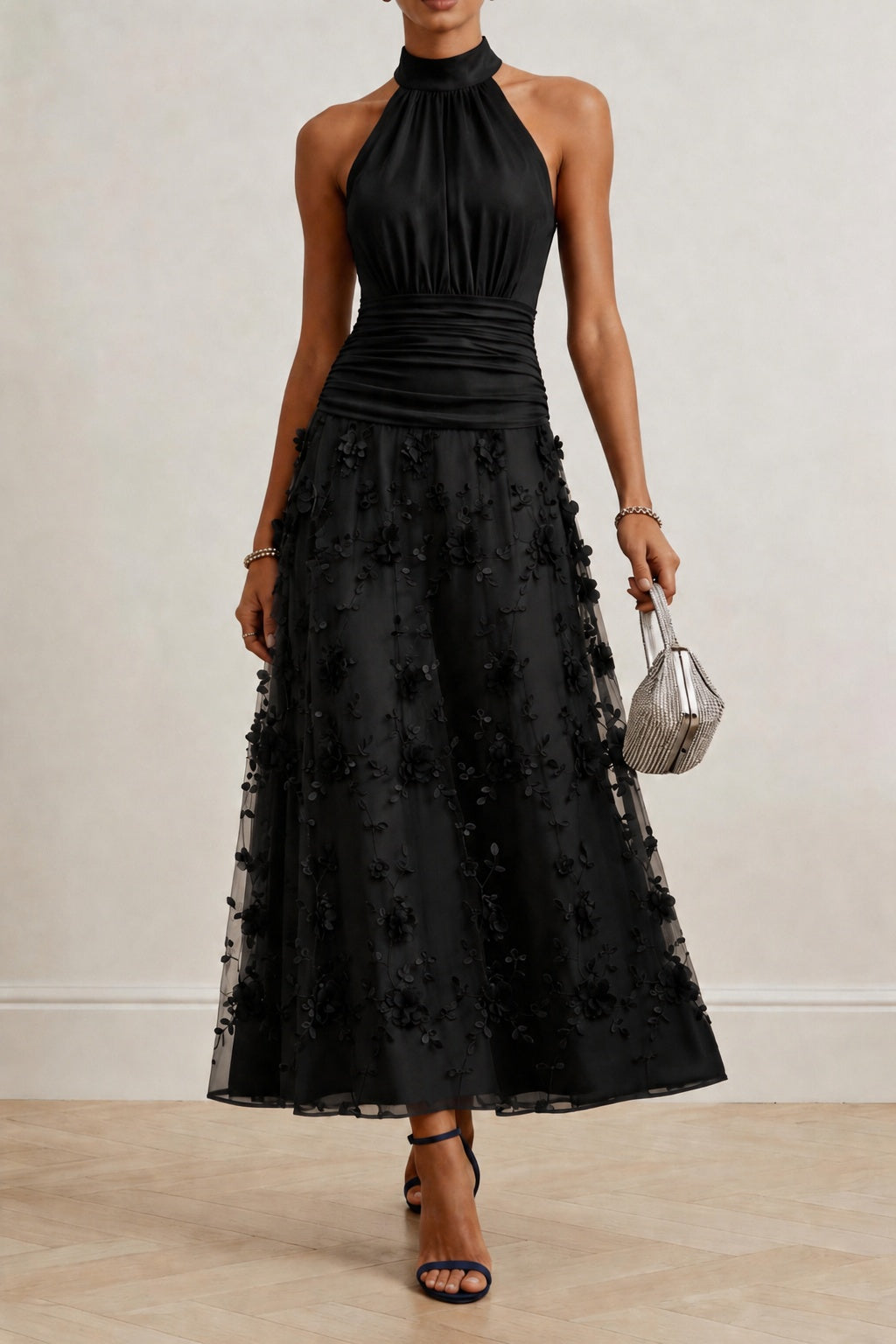 A-Line Ankle Length Stretch Satin Lace Wedding Guest Dress CG0360