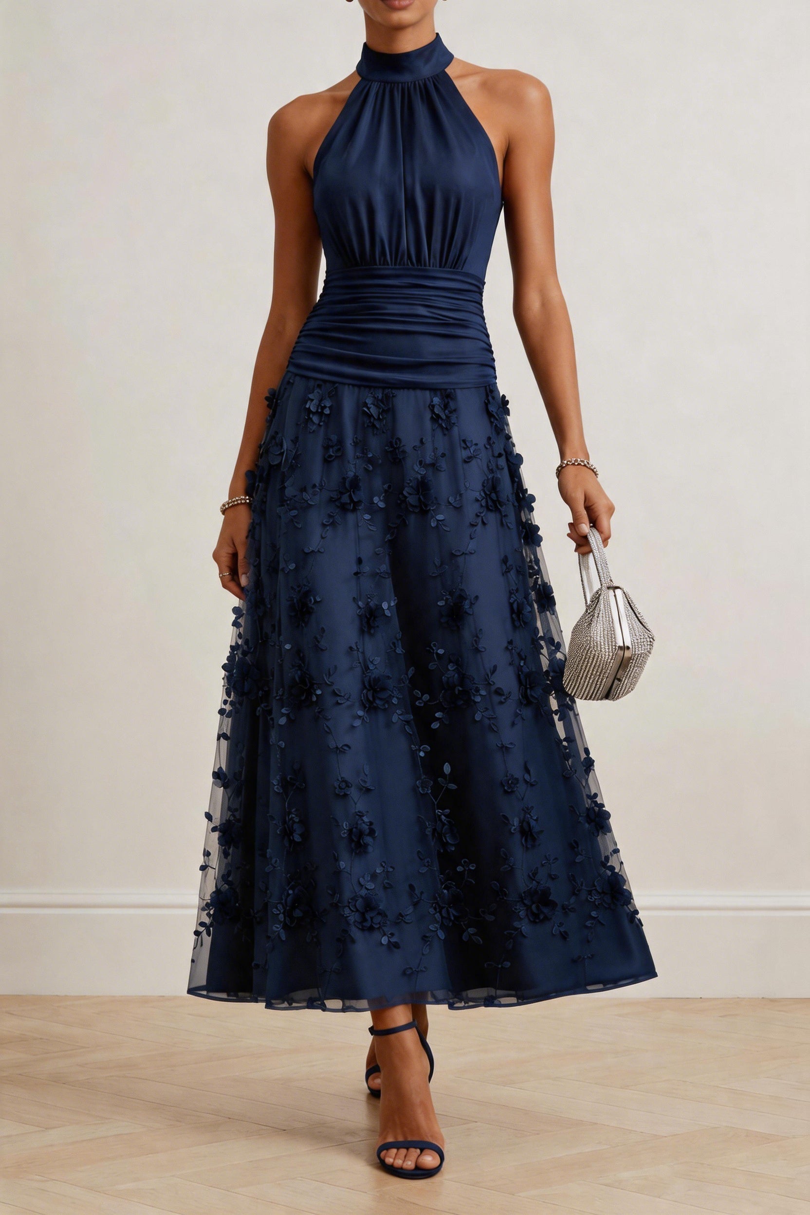 A-Line Ankle Length Stretch Satin Lace Wedding Guest Dress CG0360