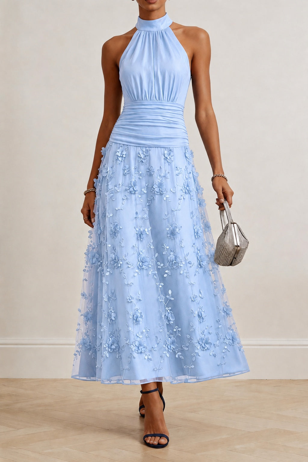 A-Line Ankle Length Stretch Satin Lace Wedding Guest Dress CG0360