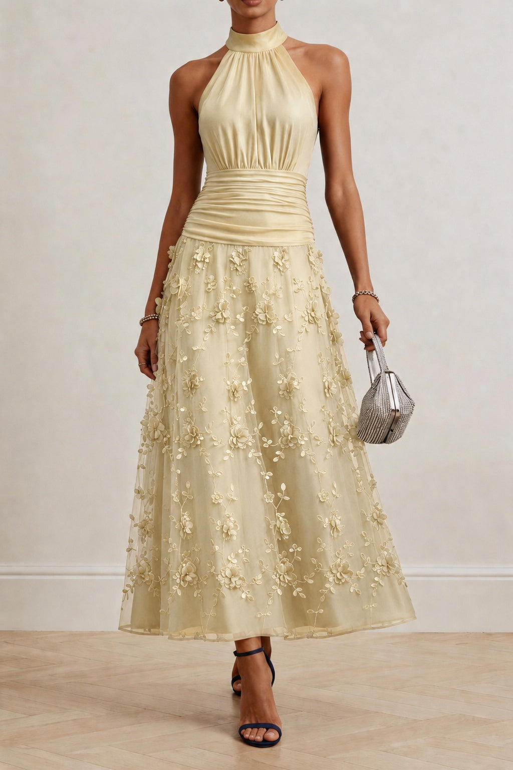 A-Line Ankle Length Stretch Satin Lace Wedding Guest Dress CG0360