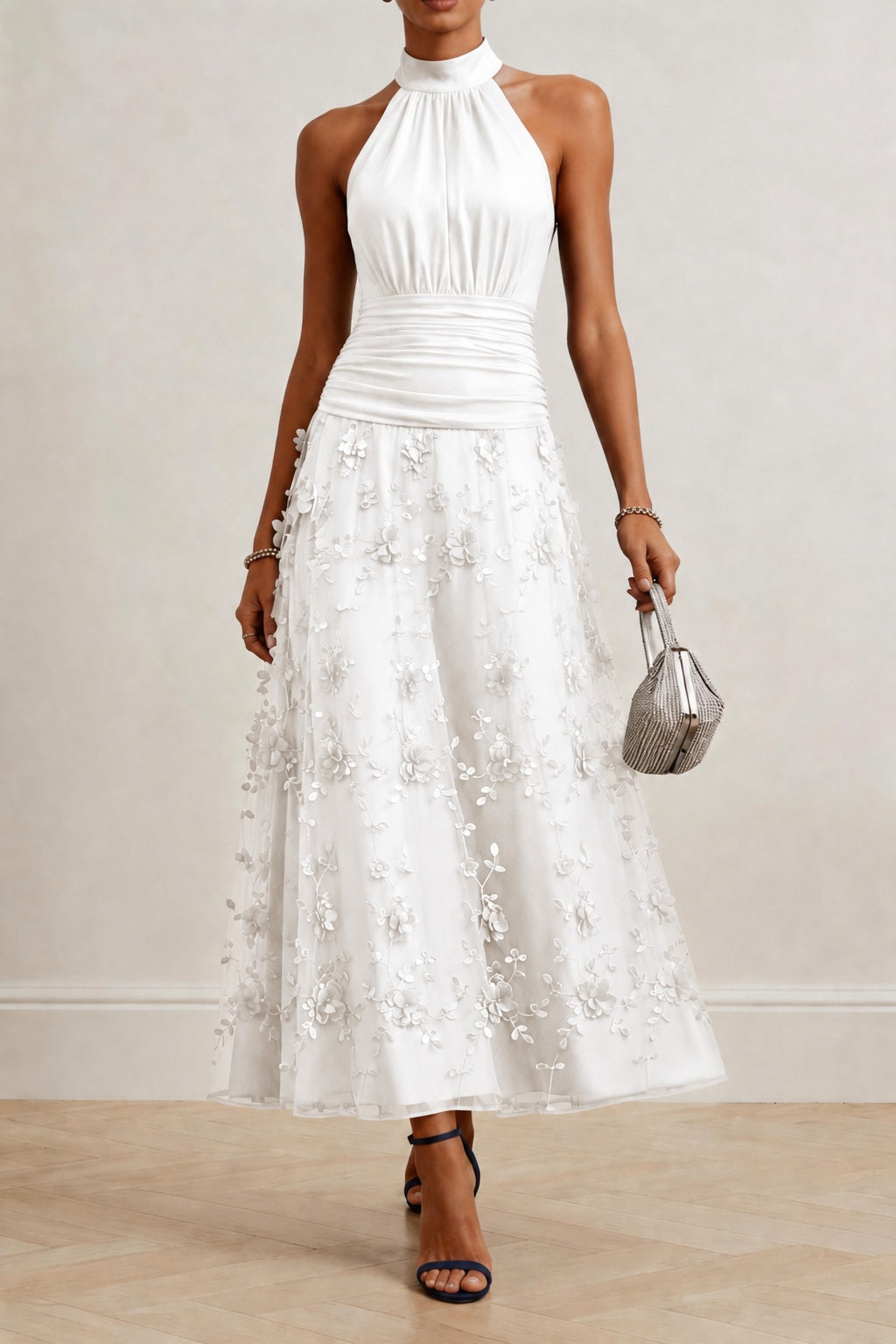 A-Line Ankle Length Stretch Satin Lace Wedding Guest Dress CG0360