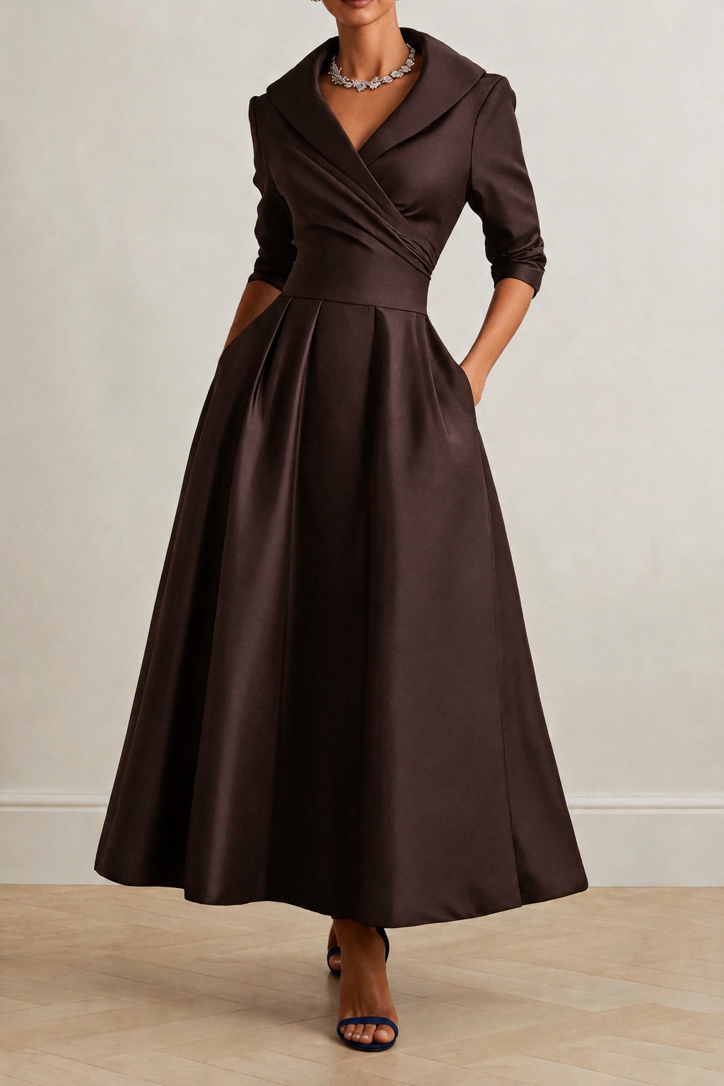 A-Line Ankle Length Satin Wedding Guest Dress CG0361