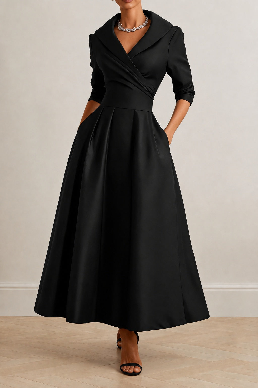 A-Line Ankle Length Satin Wedding Guest Dress CG0361