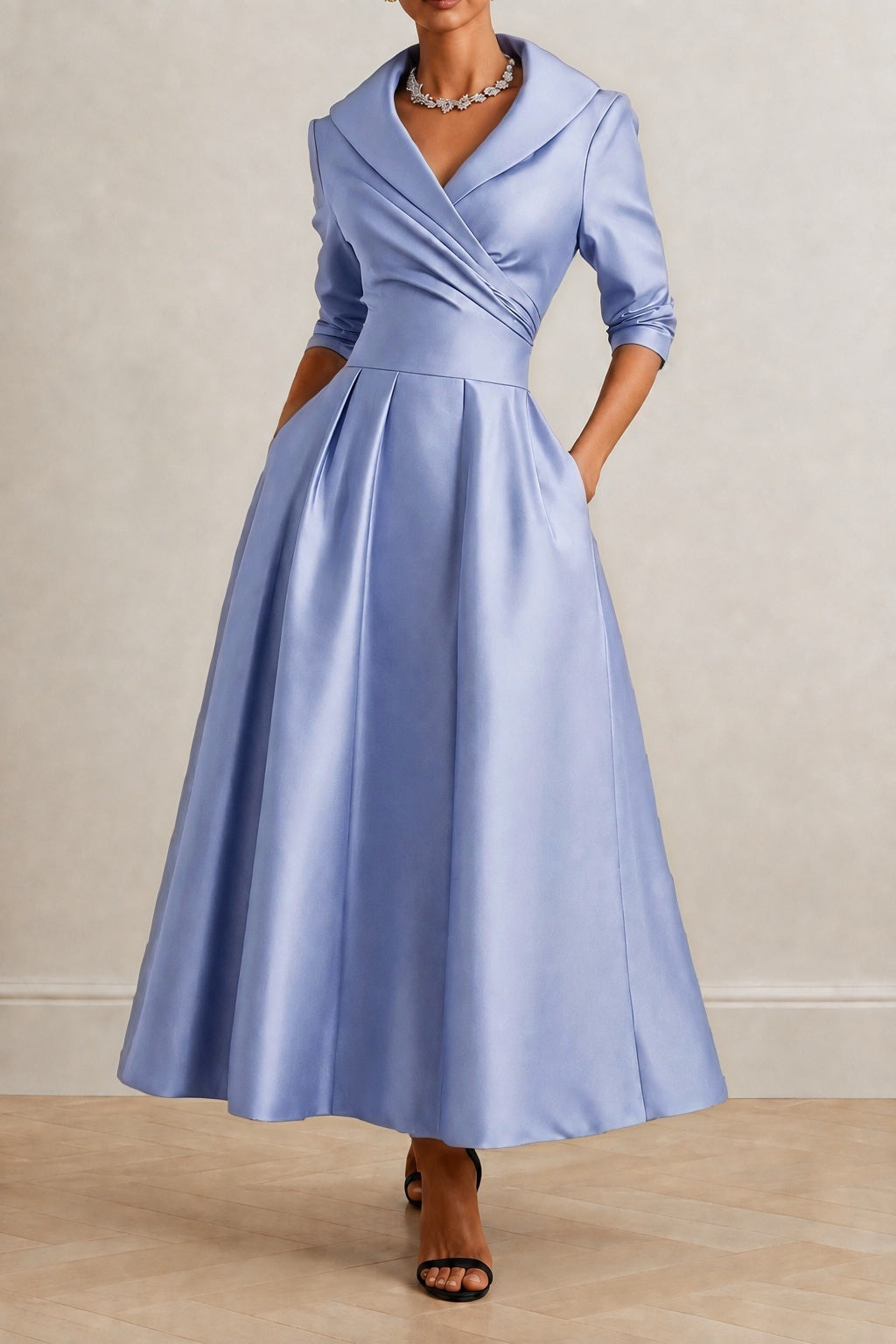 A-Line Ankle Length Satin Wedding Guest Dress CG0361