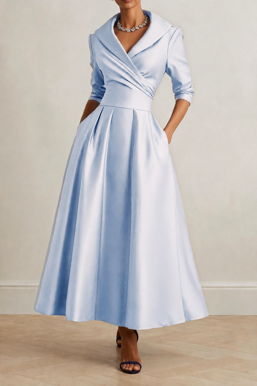 A-Line Ankle Length Satin Wedding Guest Dress CG0361