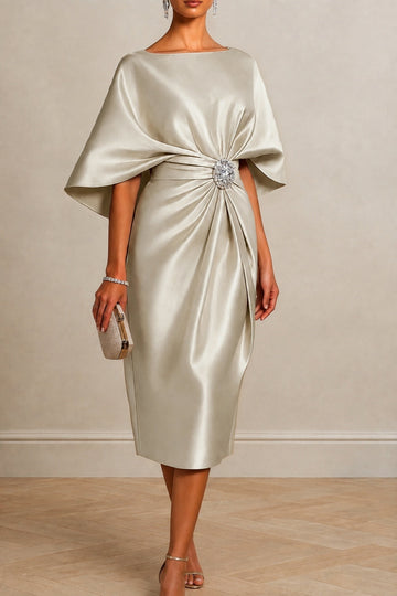 Sheath -Column Tea Length Satin Wedding Guest Dress CG0363
