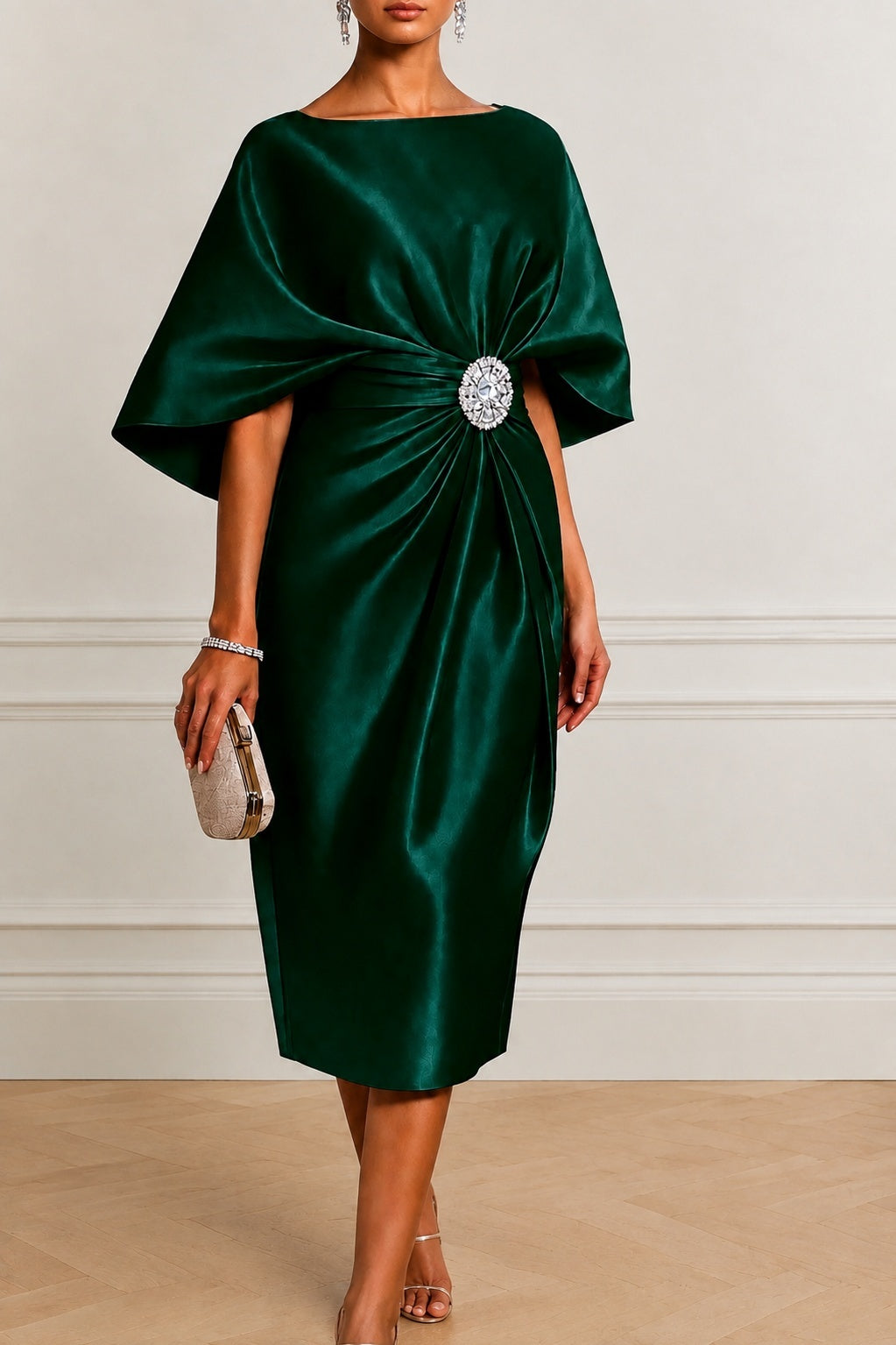 Sheath -Column Tea Length Satin Wedding Guest Dress CG0363
