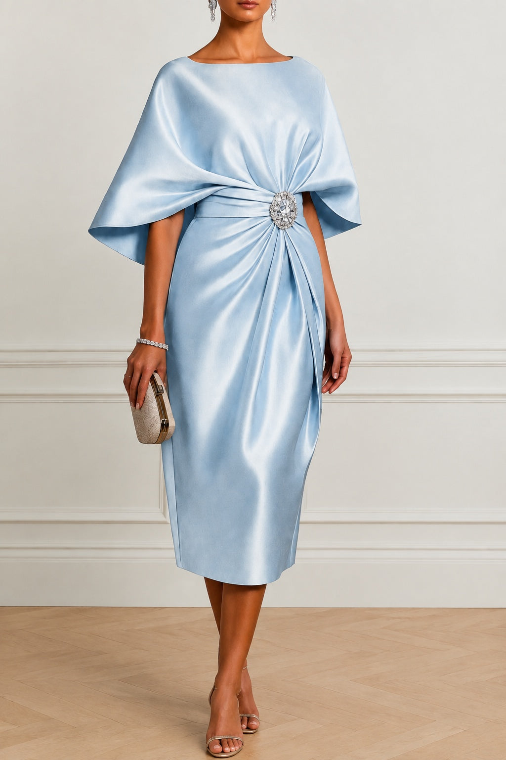 Sheath -Column Tea Length Satin Wedding Guest Dress CG0363