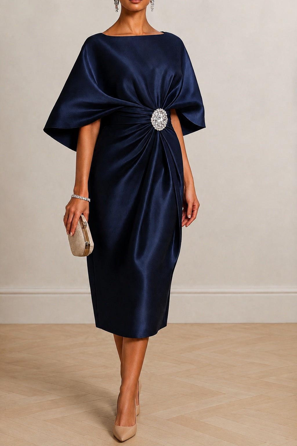 Sheath -Column Tea Length Satin Wedding Guest Dress CG0363