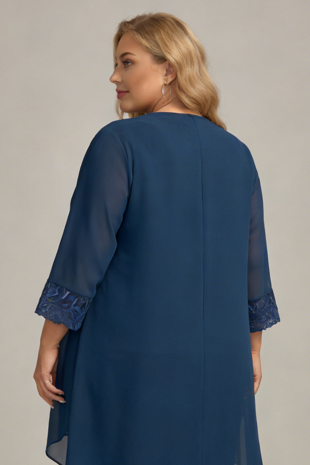 Plus Size Navy Long Sleeves 3 Pieces Mother of the Bride Pant Suits