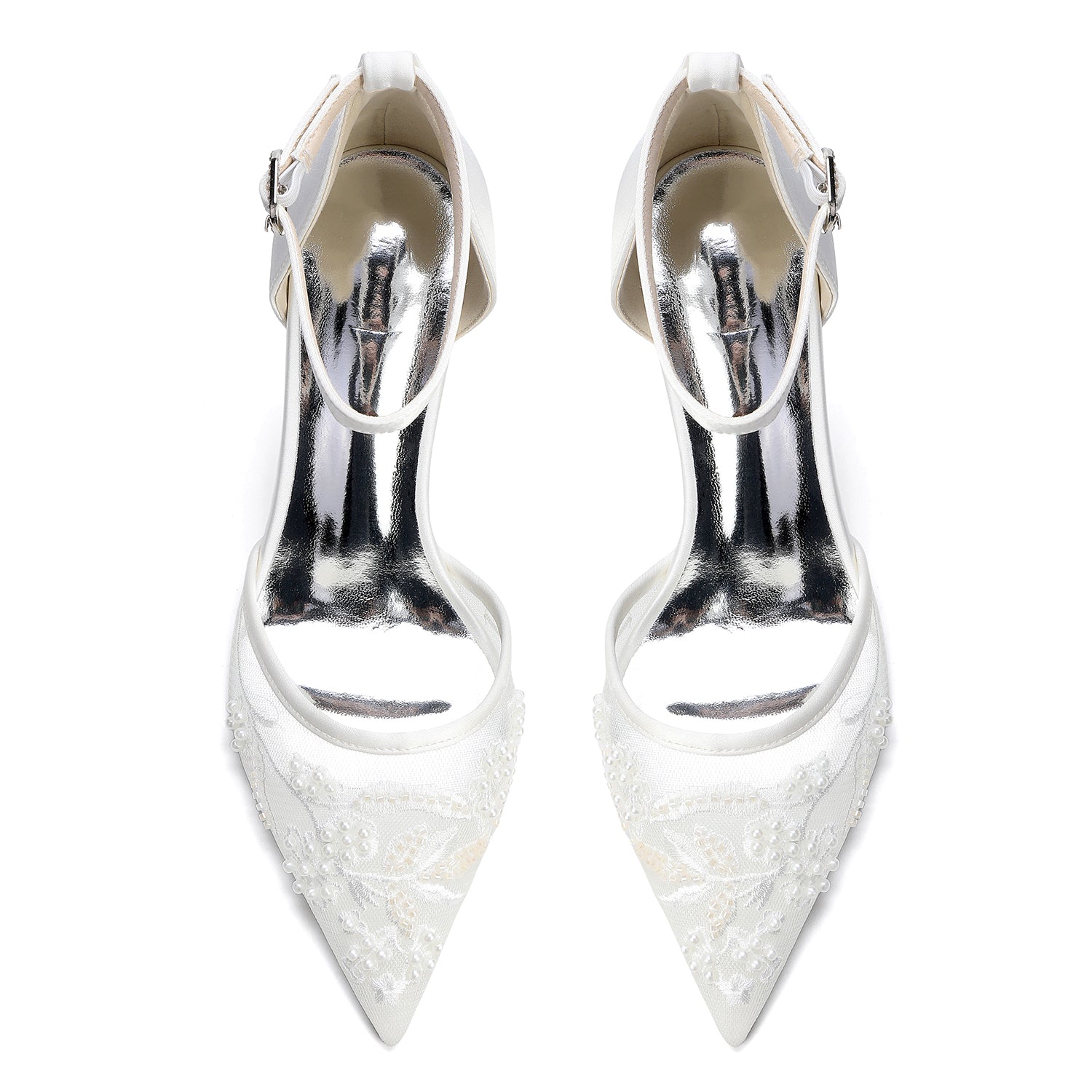 Stiletto Heel 8.5cm Lace Silk-Like Pearl Embroidered Mesh Shoes CK0489