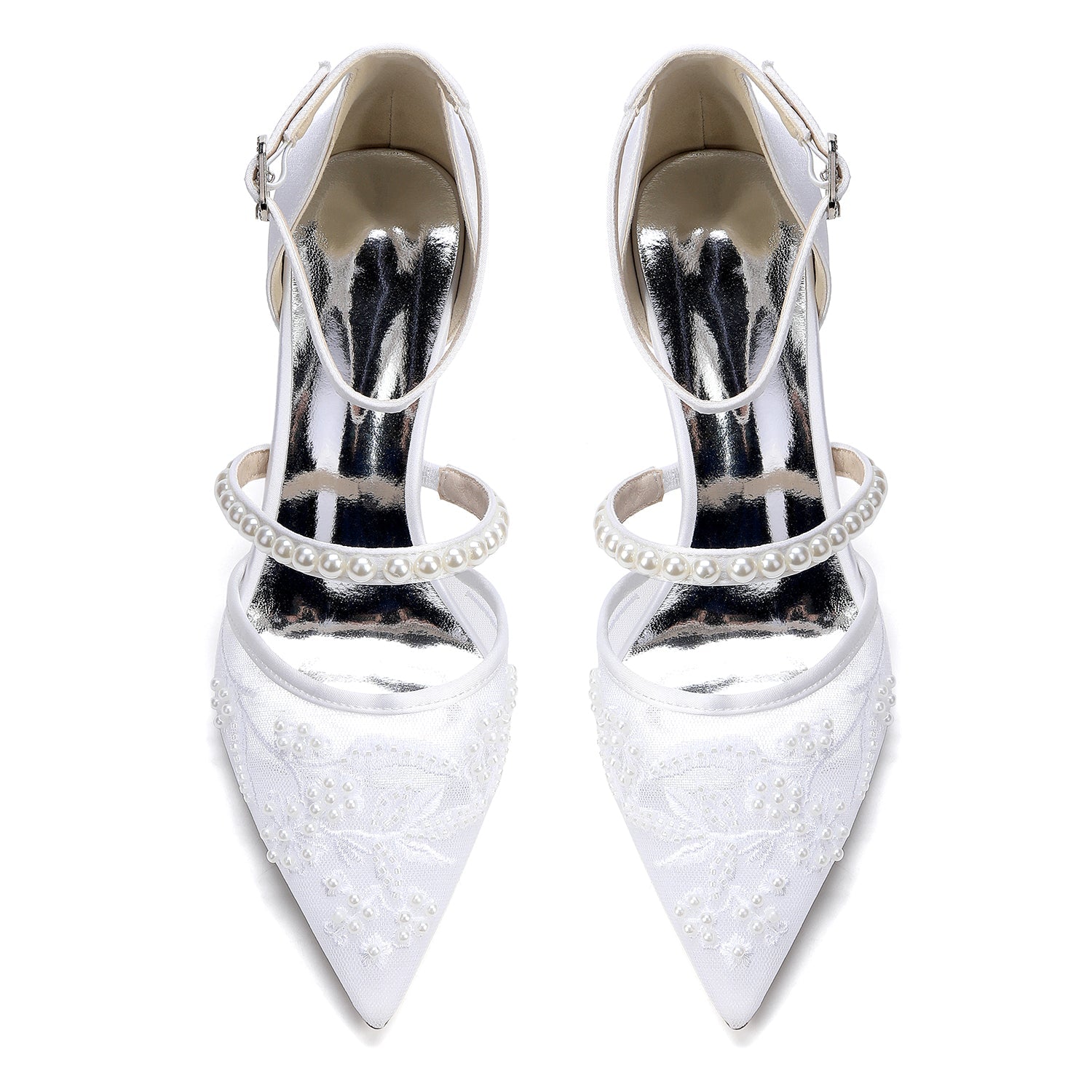 Block Heel 4.5cm Lace Silk-Like Pearl Embroidered Mesh Shoes CK0493