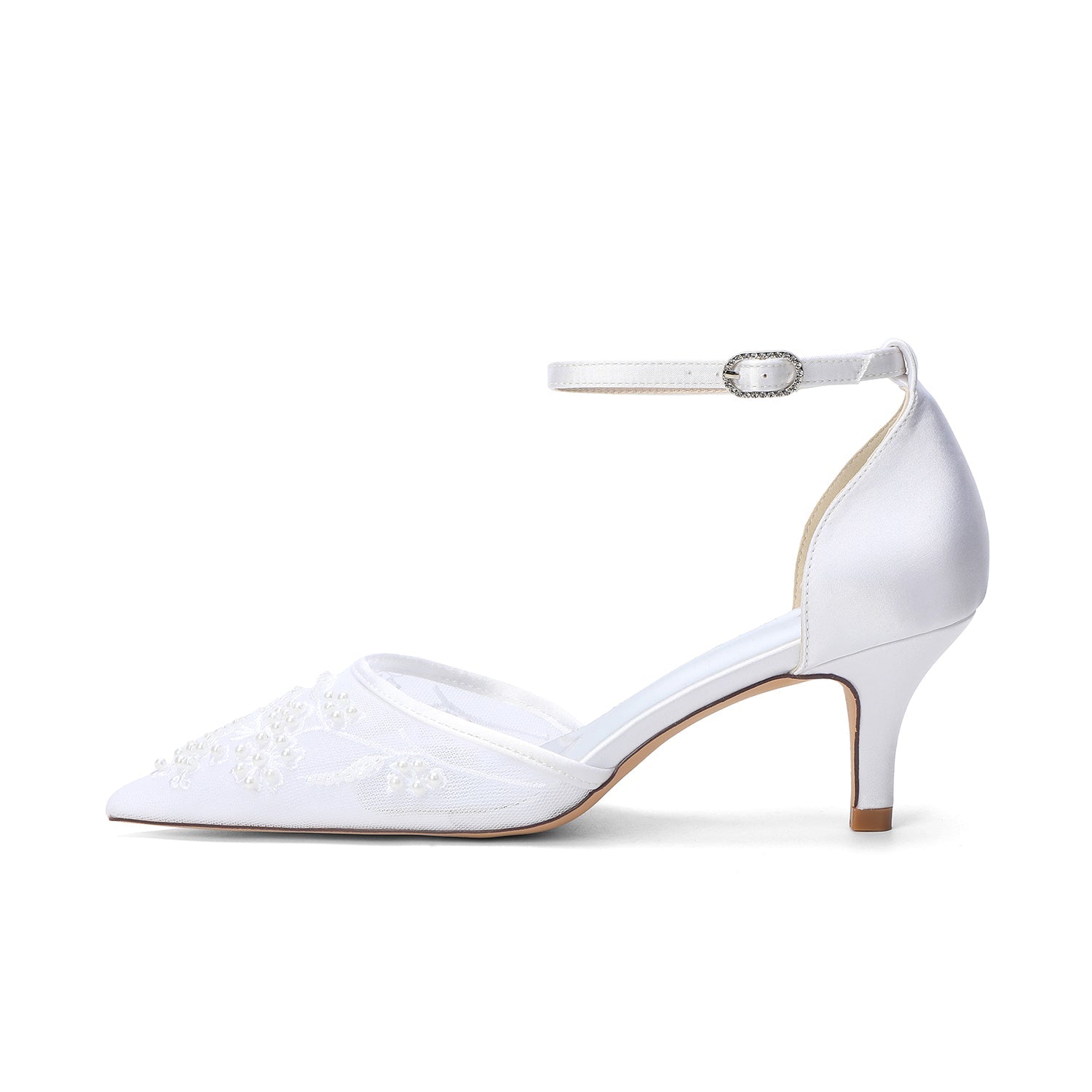 Stiletto Heel 6cm Lace Silk-Like Pearl Embroidered Mesh Shoes CK0494