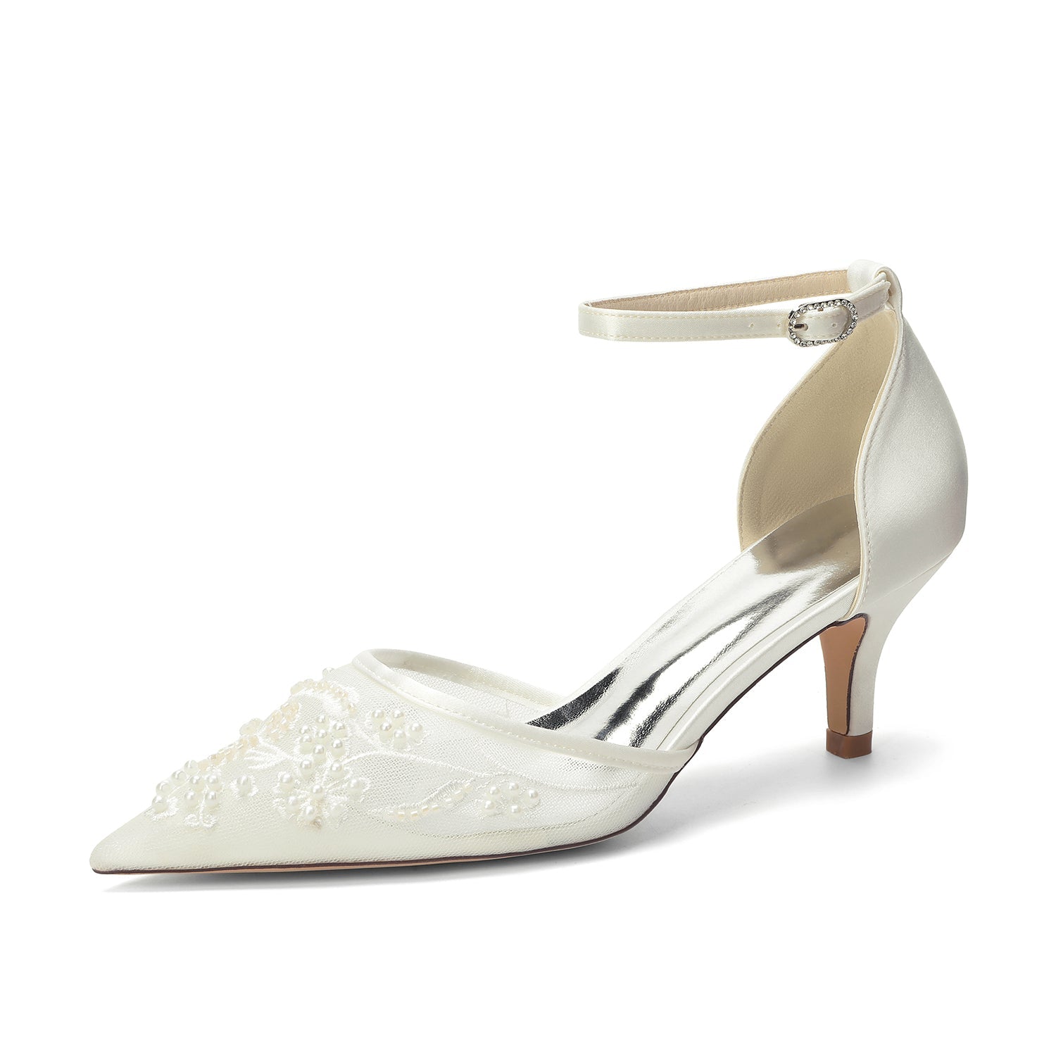 Stiletto Heel 6cm Lace Silk-Like Pearl Embroidered Mesh Shoes CK0494