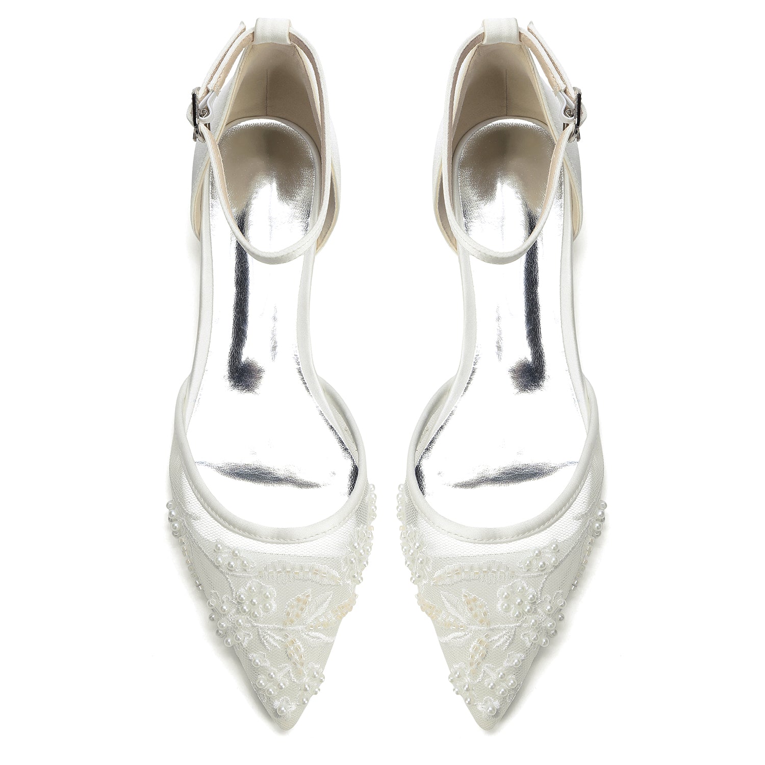 Lace Silk-Like Pearl Embroidered Mesh Flat Shoes CK0495