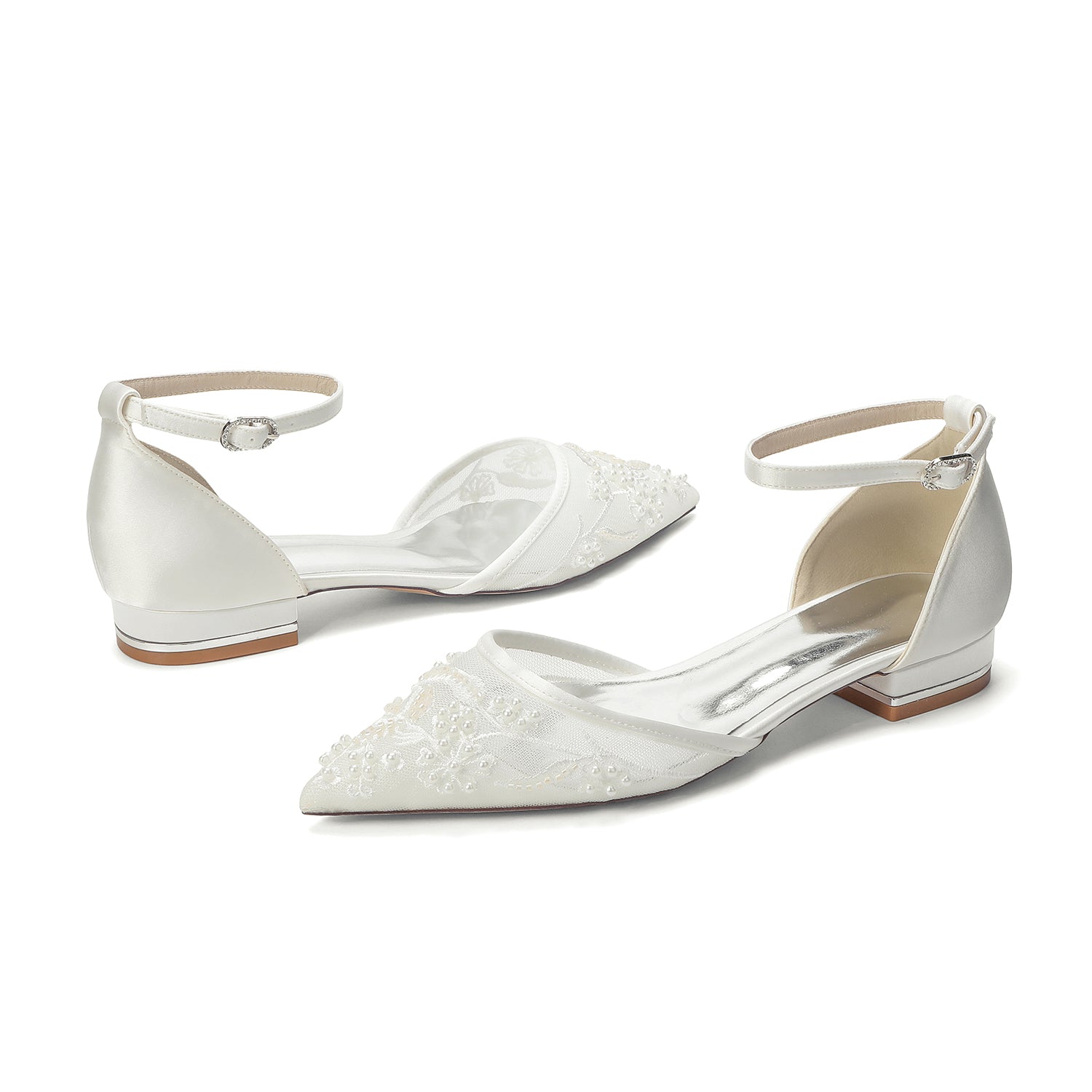 Lace Silk-Like Pearl Embroidered Mesh Flat Shoes CK0495