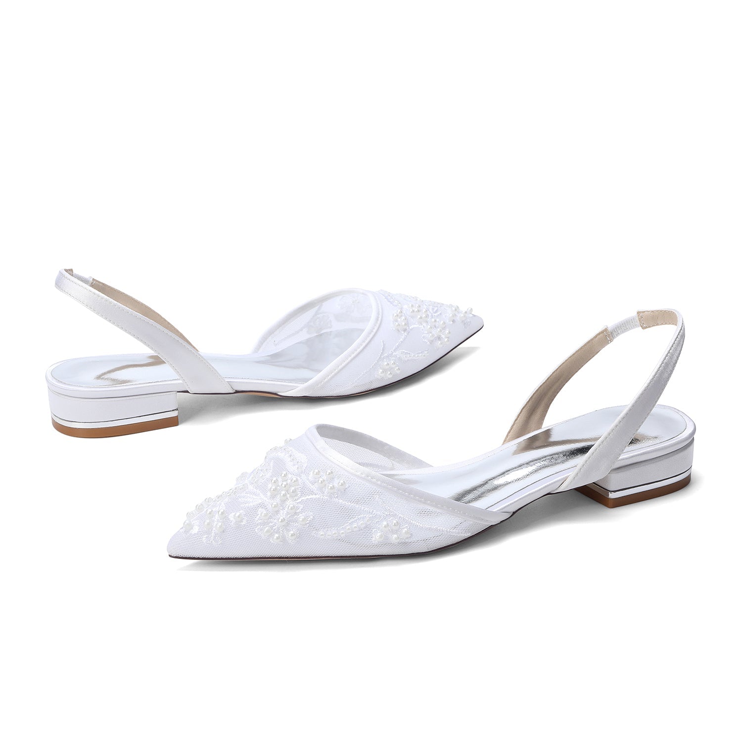Lace Silk-Like Pearl Embroidered Mesh Flat Shoes CK0496