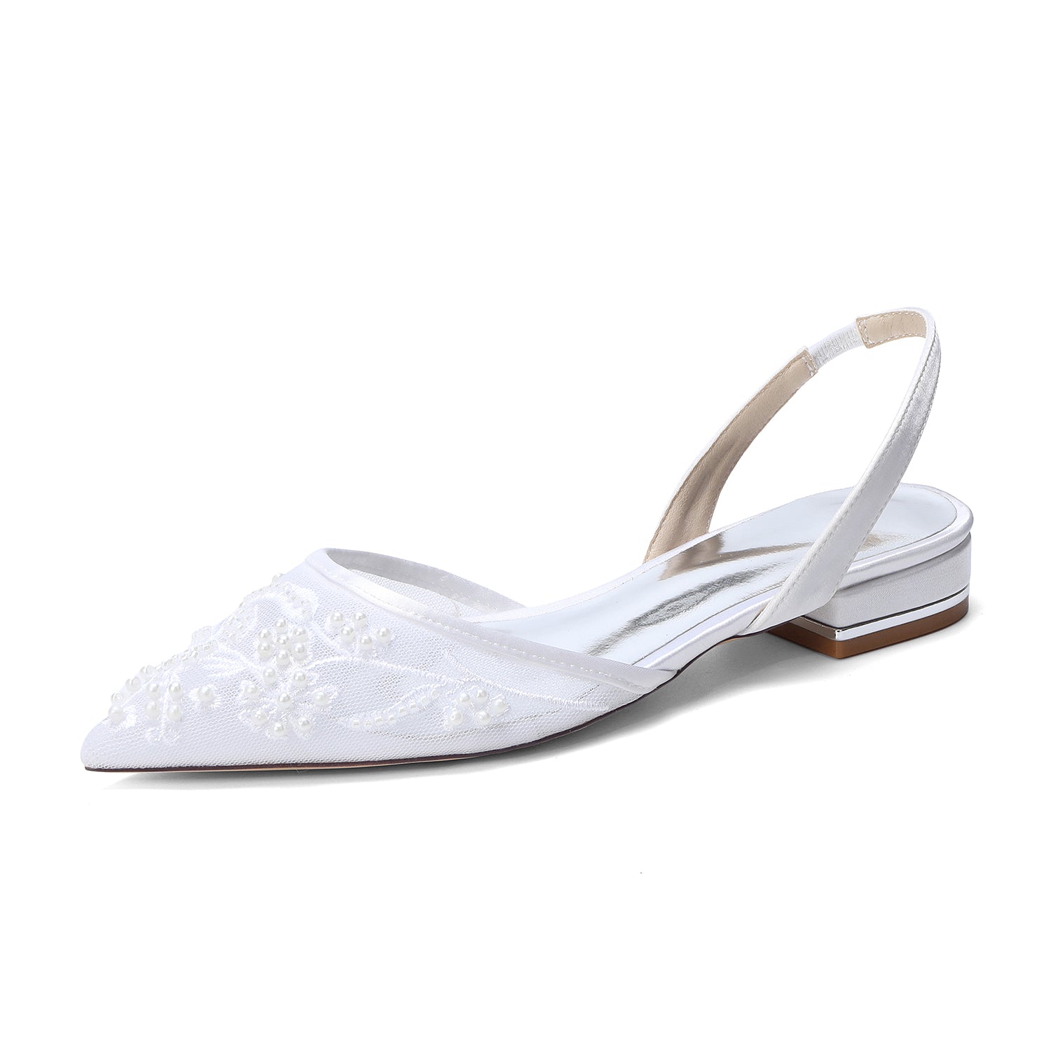 Lace Silk-Like Pearl Embroidered Mesh Flat Shoes CK0496